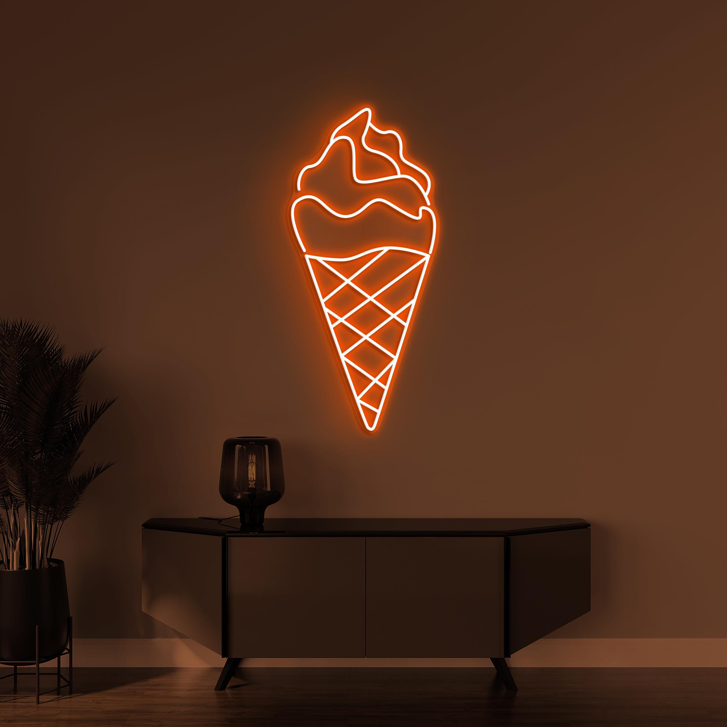 Cone Ice Cream Neon Sign, Cone Ice Cream LED Light, Dessert Spot Wall Art, Ice Cream Shop Wall Decor, Cafe, Bar & Cold Corner Neon Light