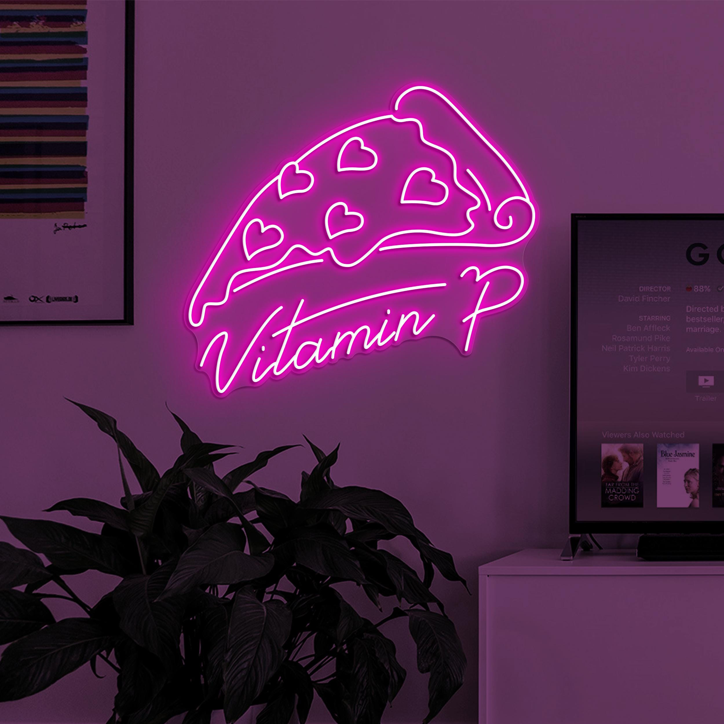 Pizza Neon Neon Sign, Pizza Vitamin P LED Light, Vitamin P Logo Wall Decor, Pizza Cafe Wall Art, Heart Pizza Wall Art, Love Pizza Neon Sign
