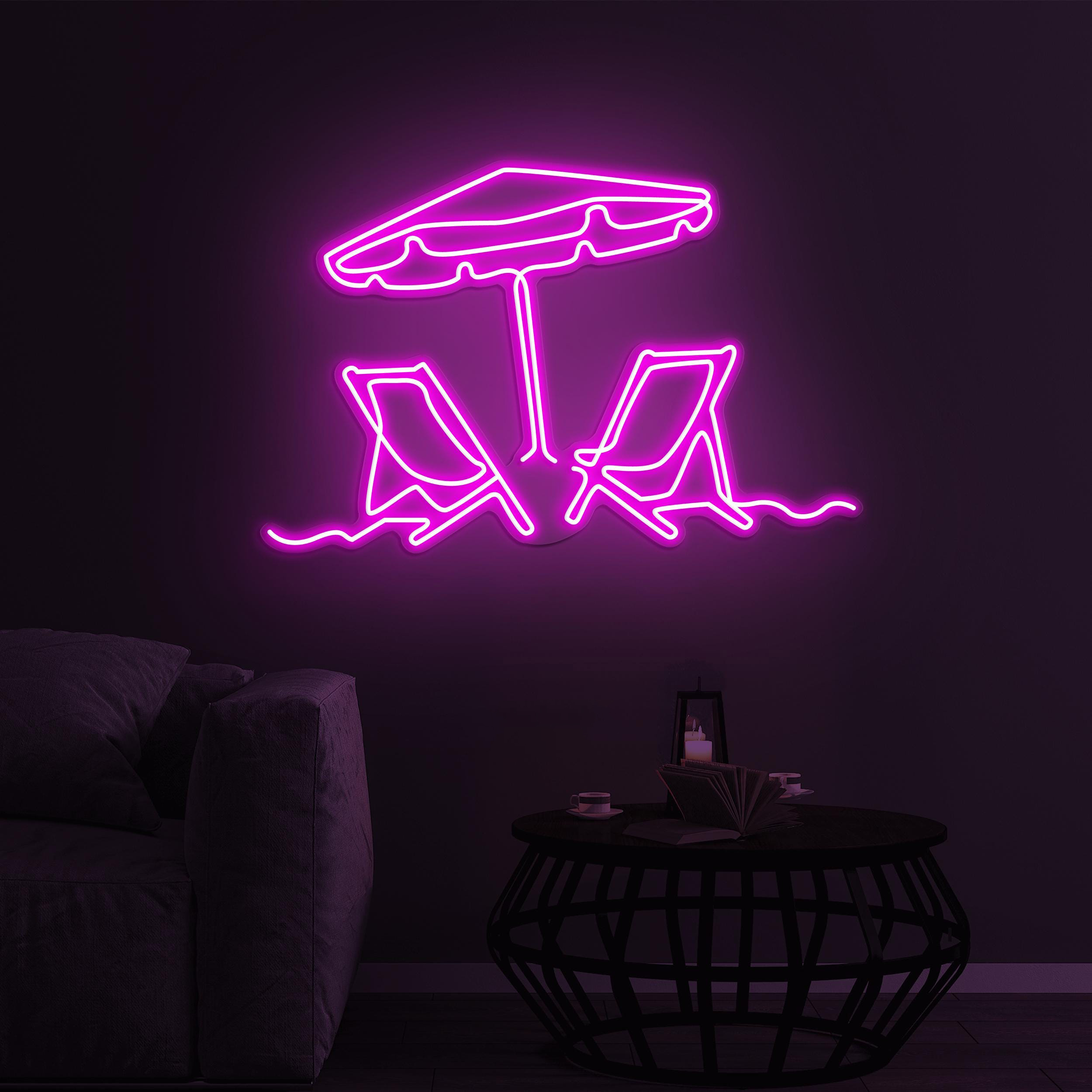 Umbrella and Chairs Neon Sign, Umbrella and Chairs LED Light, Beach Scene LED Neon Art, Summer Beach Decor, Home Wall Art, Gallery Art Sign