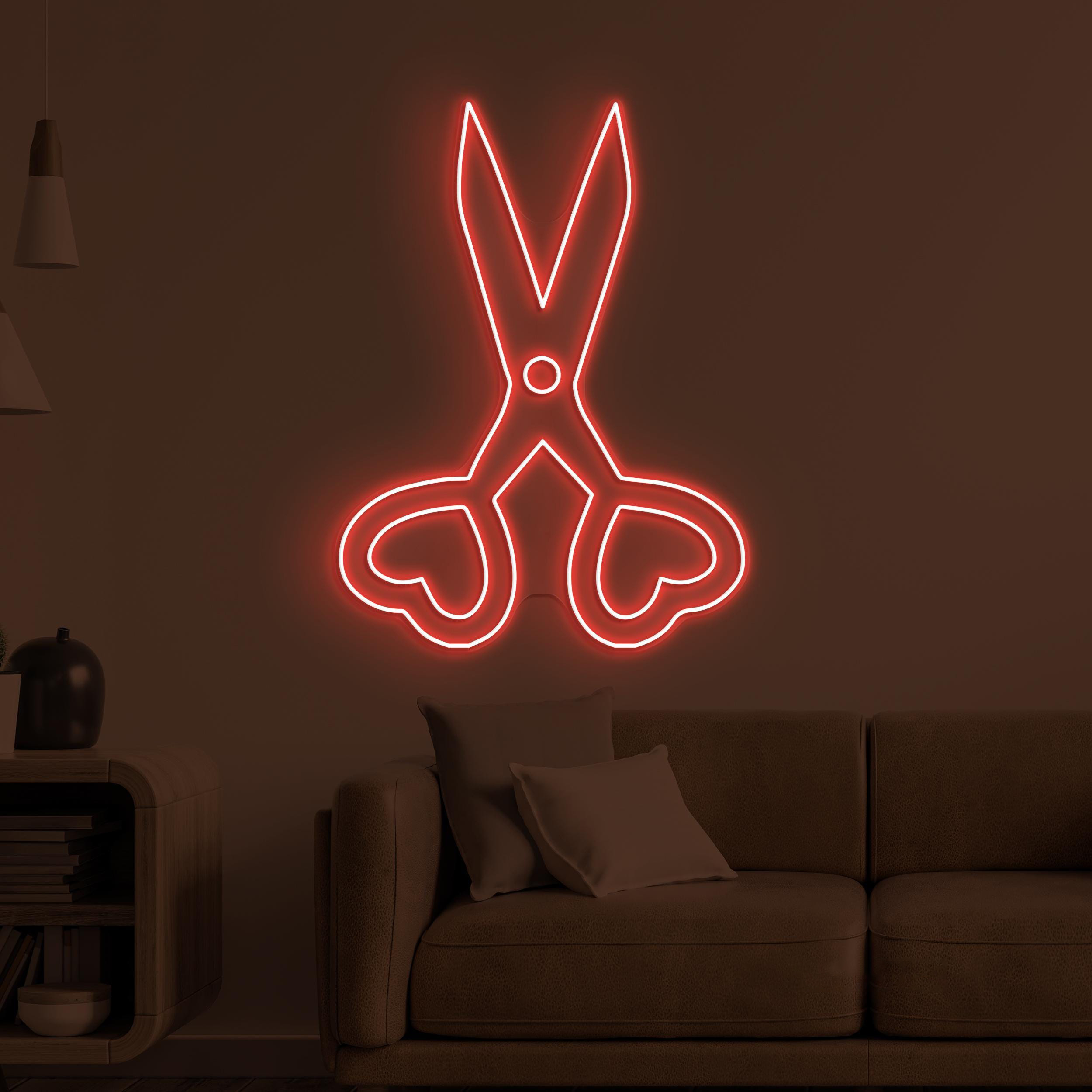 Scissor Neon Sign, Scissor LED Light, Barber Shop Wall Decor, Scissor Heart Neon Art, Barber Business Neon Light, Hairdressing Room Neon Art