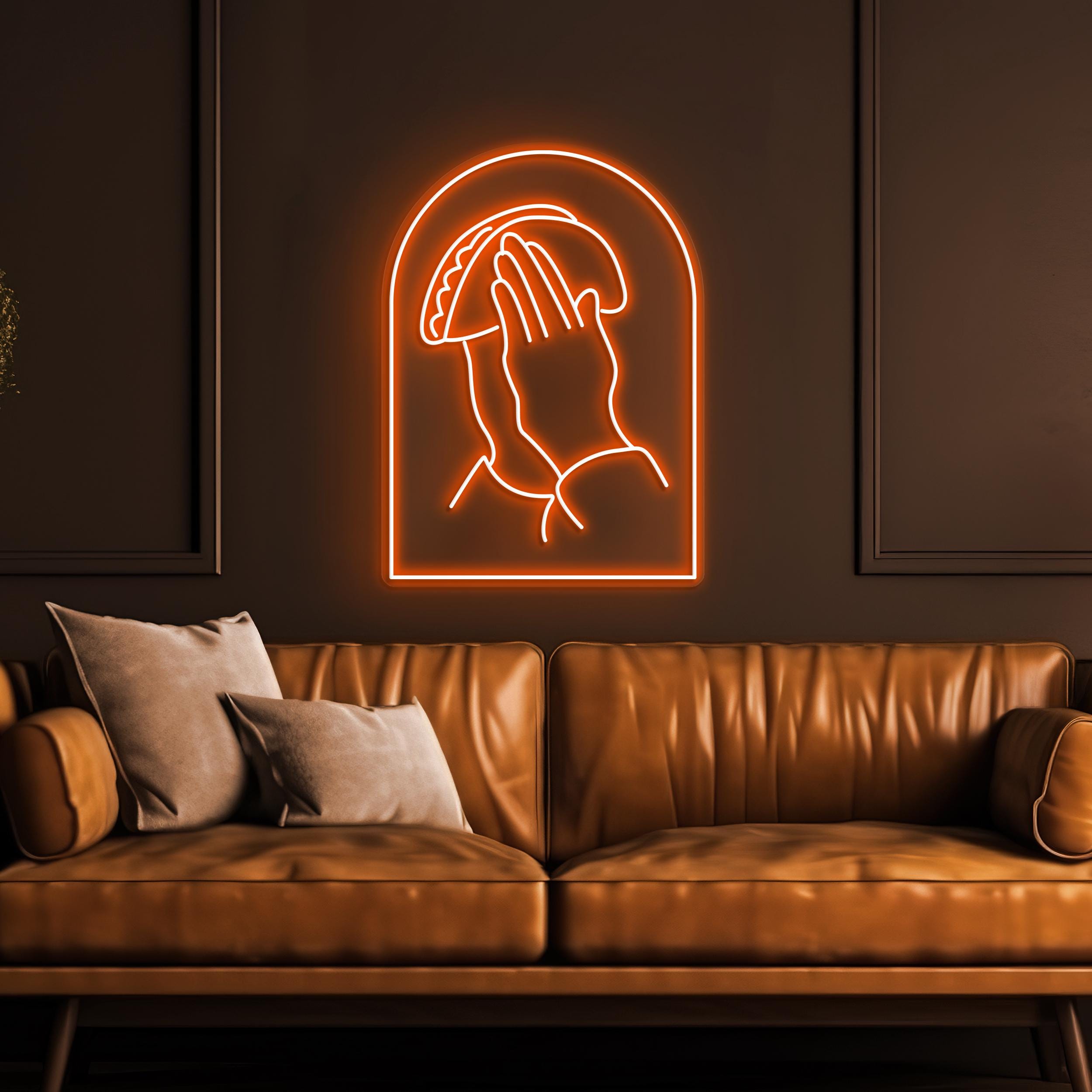 Praying Hands Holding Taco Sign, Tacos Praying Hands Decor, Mexican Restaurants Neon Art, Mexican Food Neon Sign, Gift For Tacos Lover