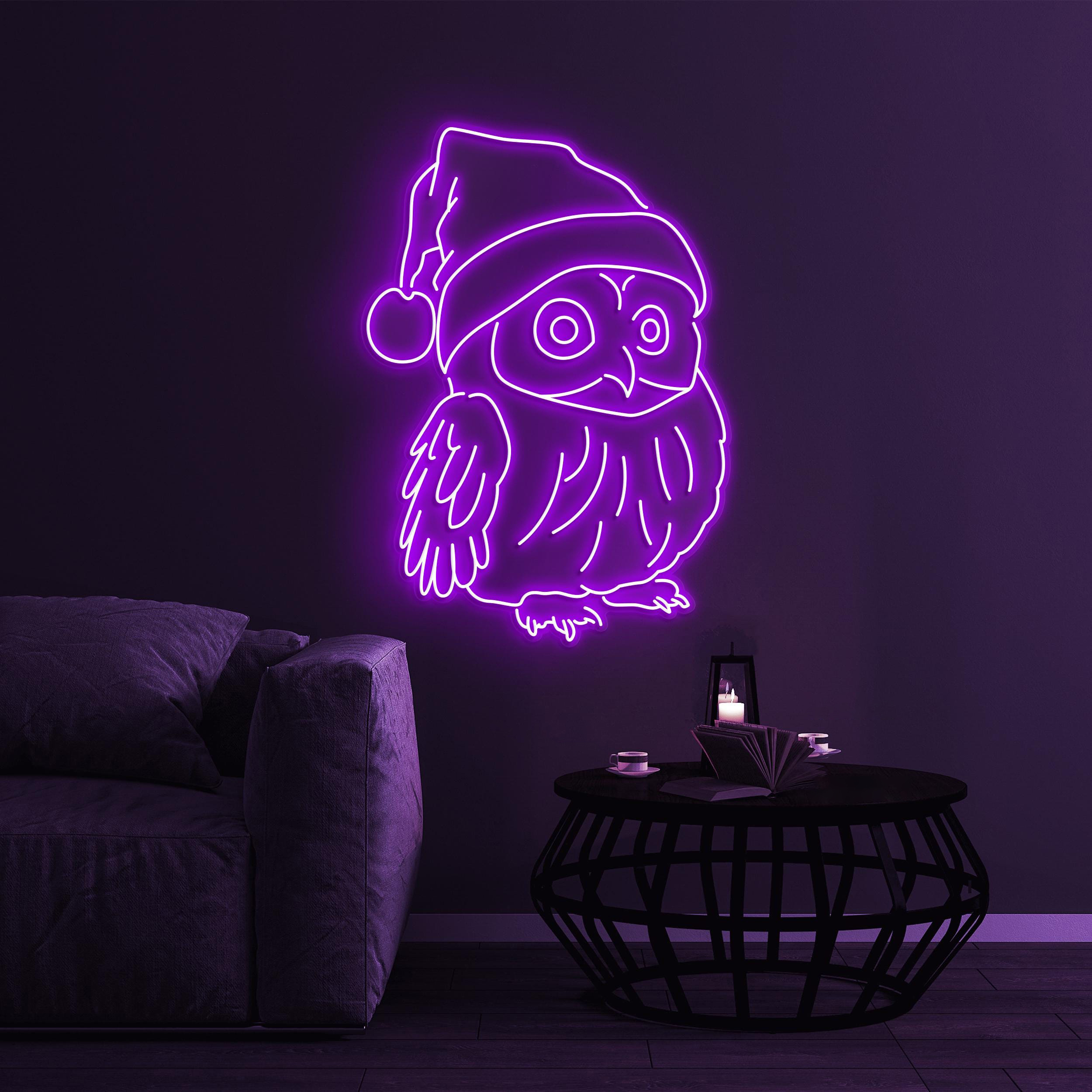 Christmas Owl Neon Sign, Christmas Owl LED Light, Owl Wall Decor, Birds Shop Wall Art, Custom Neon Sign, Christmas Decor, Owl Santa Hat Sign