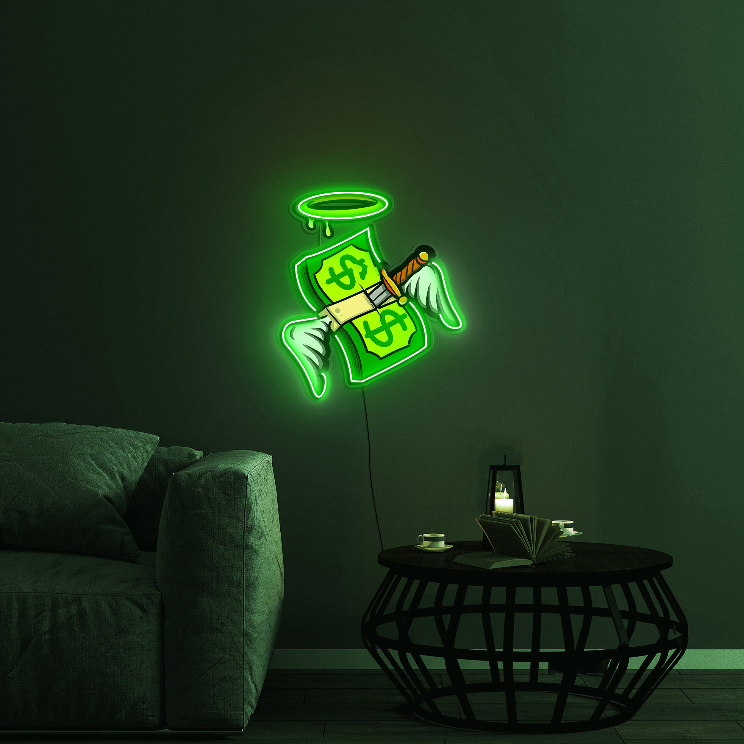 Money Neon Sign, Wings and Halo LED Pop Art, Bar and Game Room Decor, Unique Gift, Cash Neon Sign,Custom Neon Art for Home or Business Decor