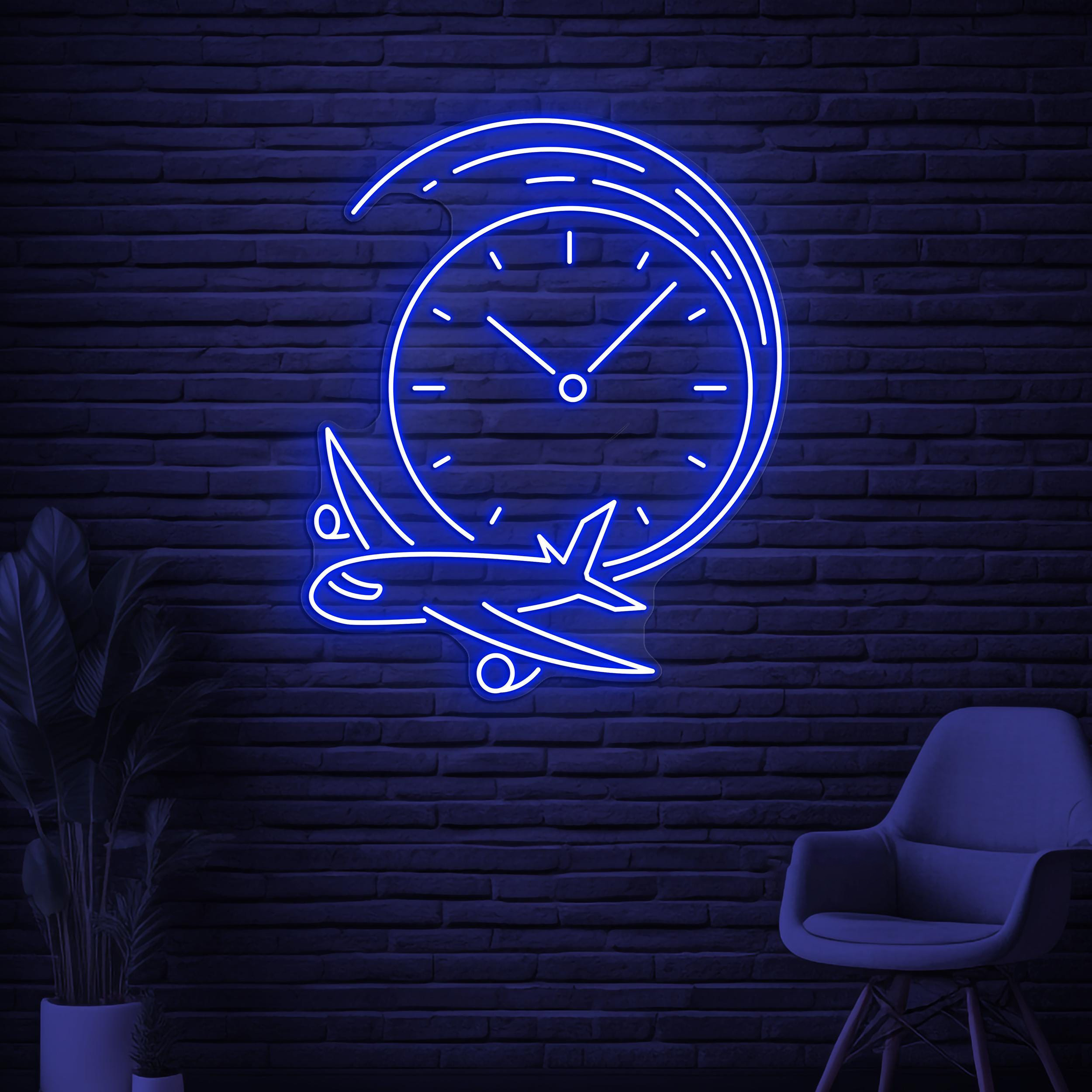 Clock and Plane Neon Sign, Clock and Plane LED Light, Airplane Wall Decor, Airport Neon Art, Travel Neon Sign, Travel Agency Wall Decor