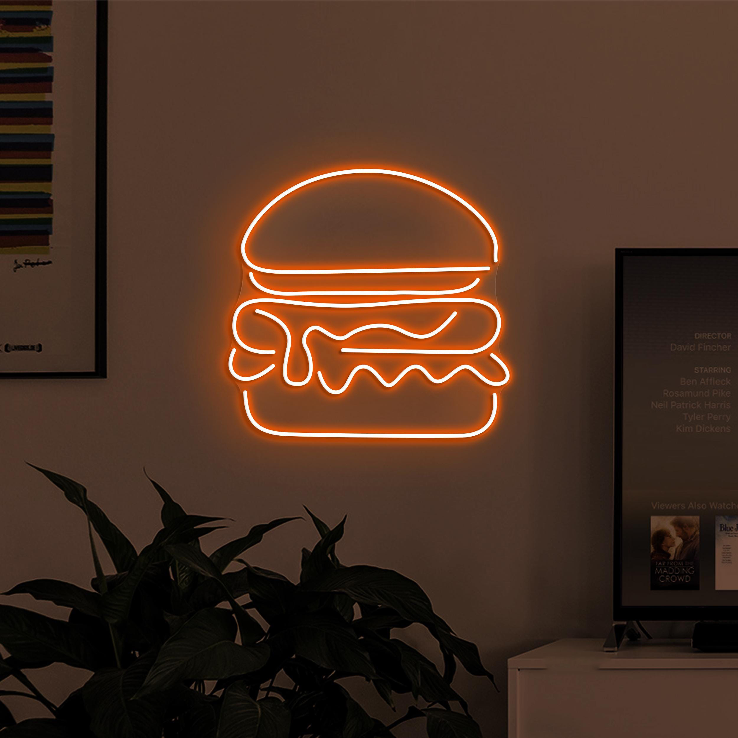 Burger Neon Sign, Burger LED Light, Burger Shop Wall Decor, Fast Food Wall Art, Hamburger Neon Decor, Restaurant Neon Light, Burger Lover