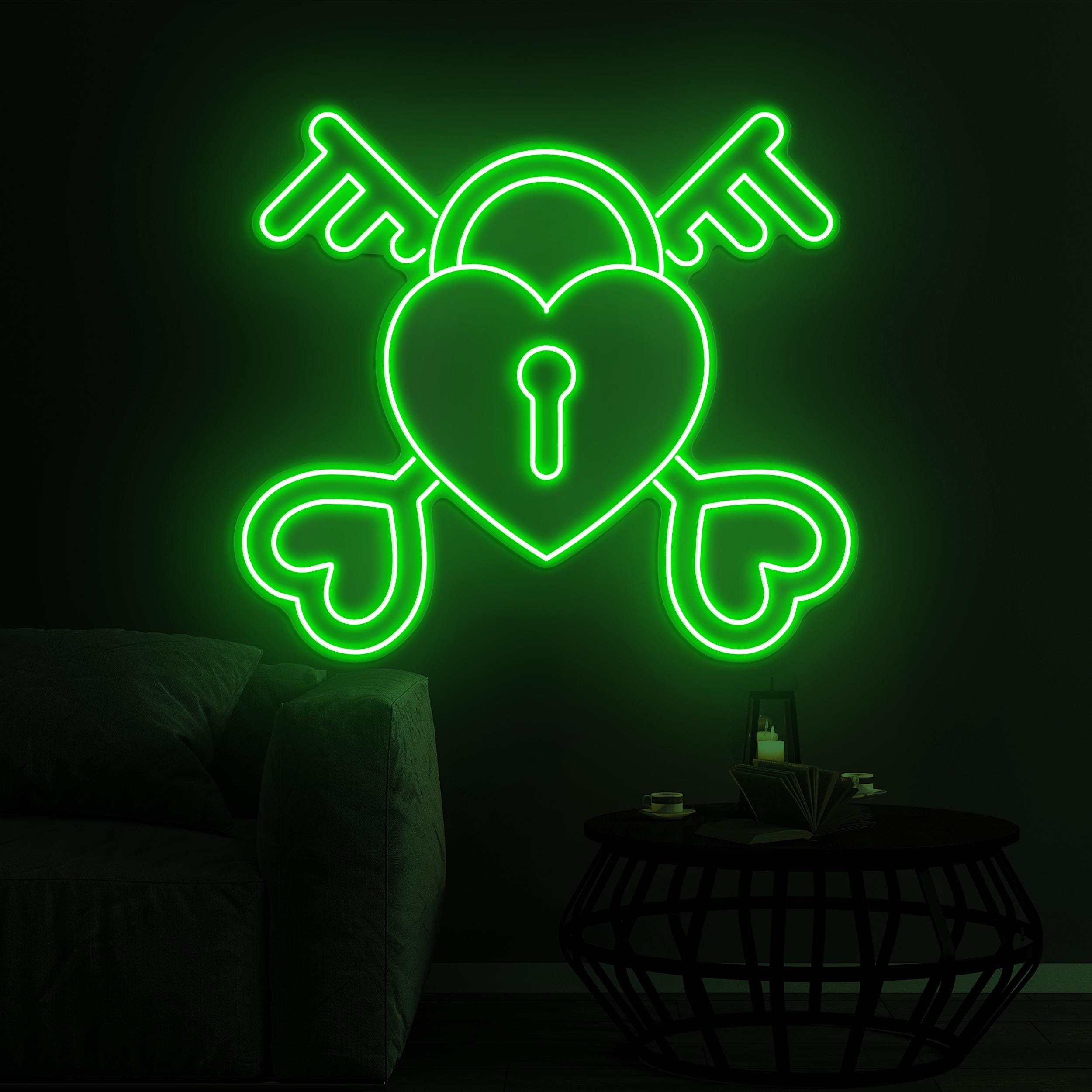 Heart and Keys Neon Sign, Heart and Keys LED Light, Lock With Key LED Neon Art, Romantic Neon Wall Art, Couple Neon Sign, Love Wall Decor