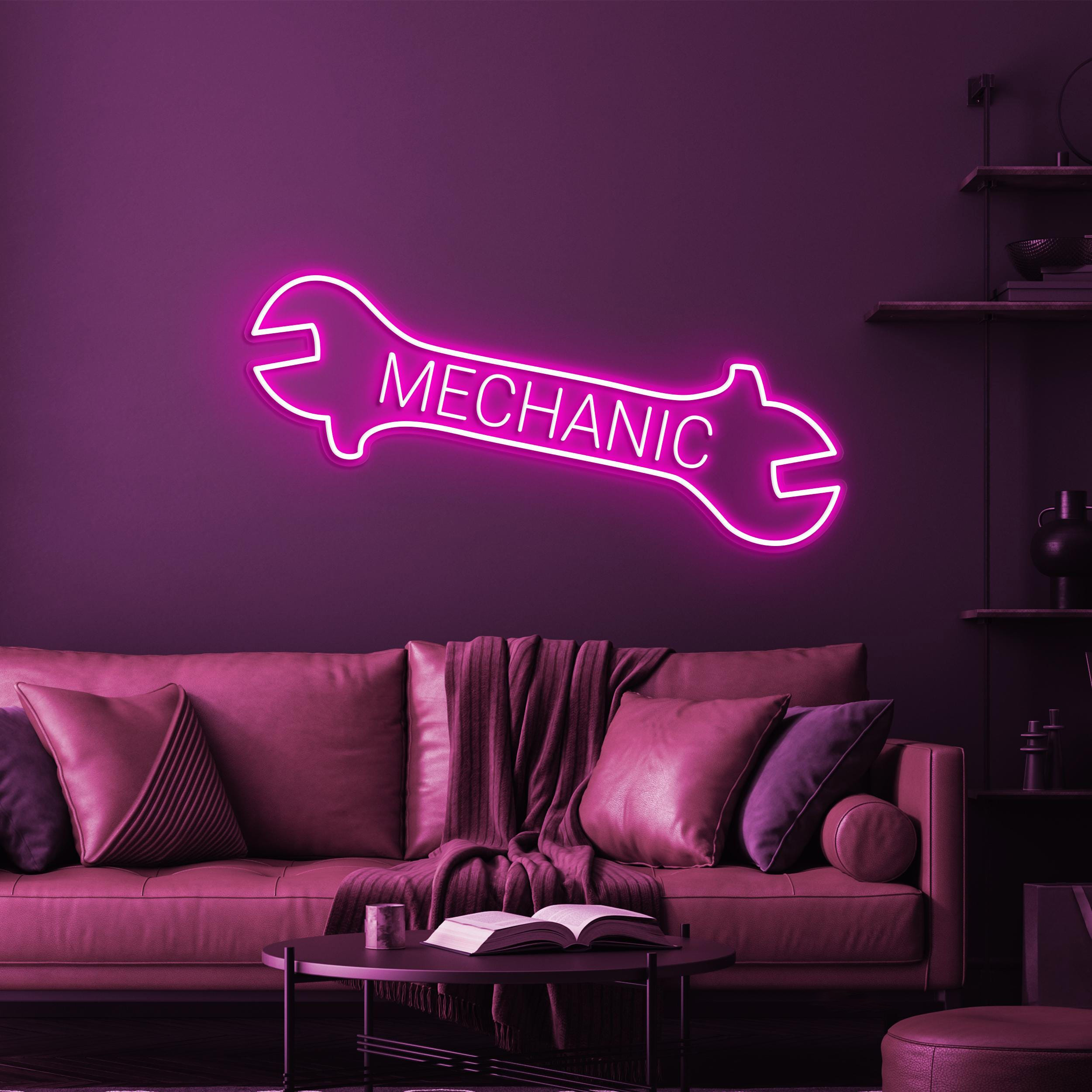 Mechanic Neon Sign, Mechanic LED Light, Car Repair Shop Wall Decor, Wrench Wall Decor, Mechanic Logo Neon Sign, Car Repair Service Decor