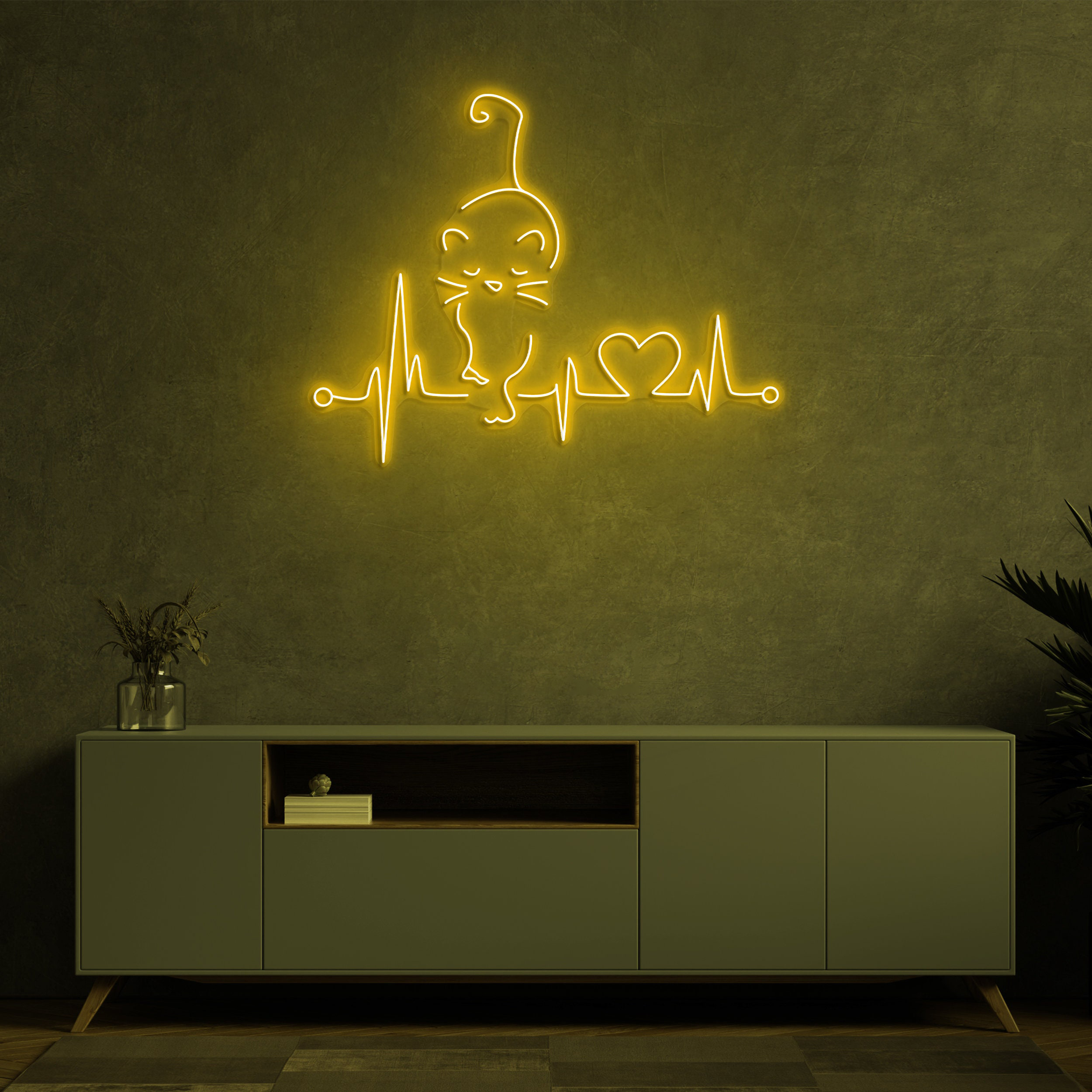 Heartbeat Cat Neon Sign, Heartbeat LED Light, CatBeat Neon Art, Cat Heartbeat Wall Decor Sign, Heartbeat Love Pet Decor, Heartbeat Wall Art