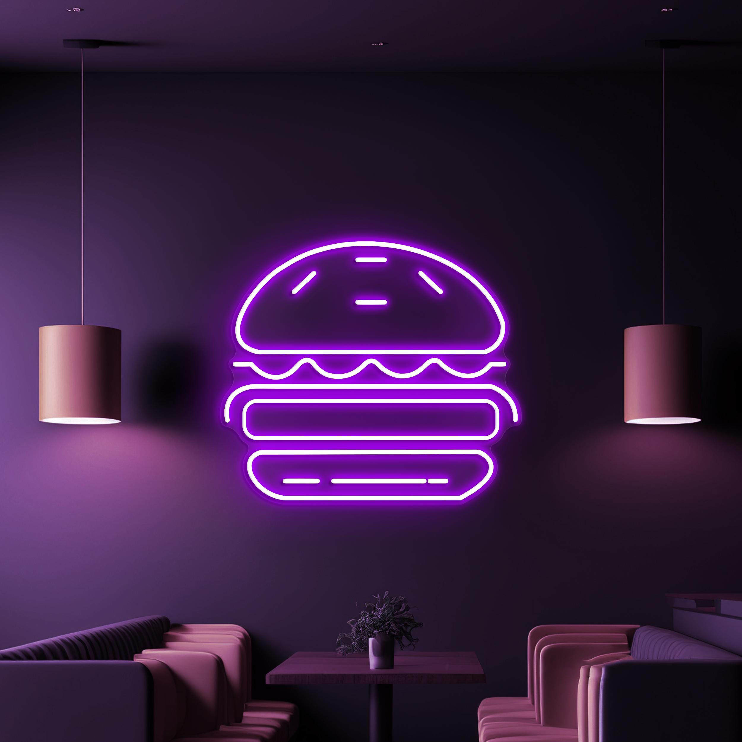 Burger Neon Sign, Burger LED Light, Hamburger Wall Art, Fast Food Restaurant Neon Light, Burger Shop Wall Decor, Gift For Burger Lover