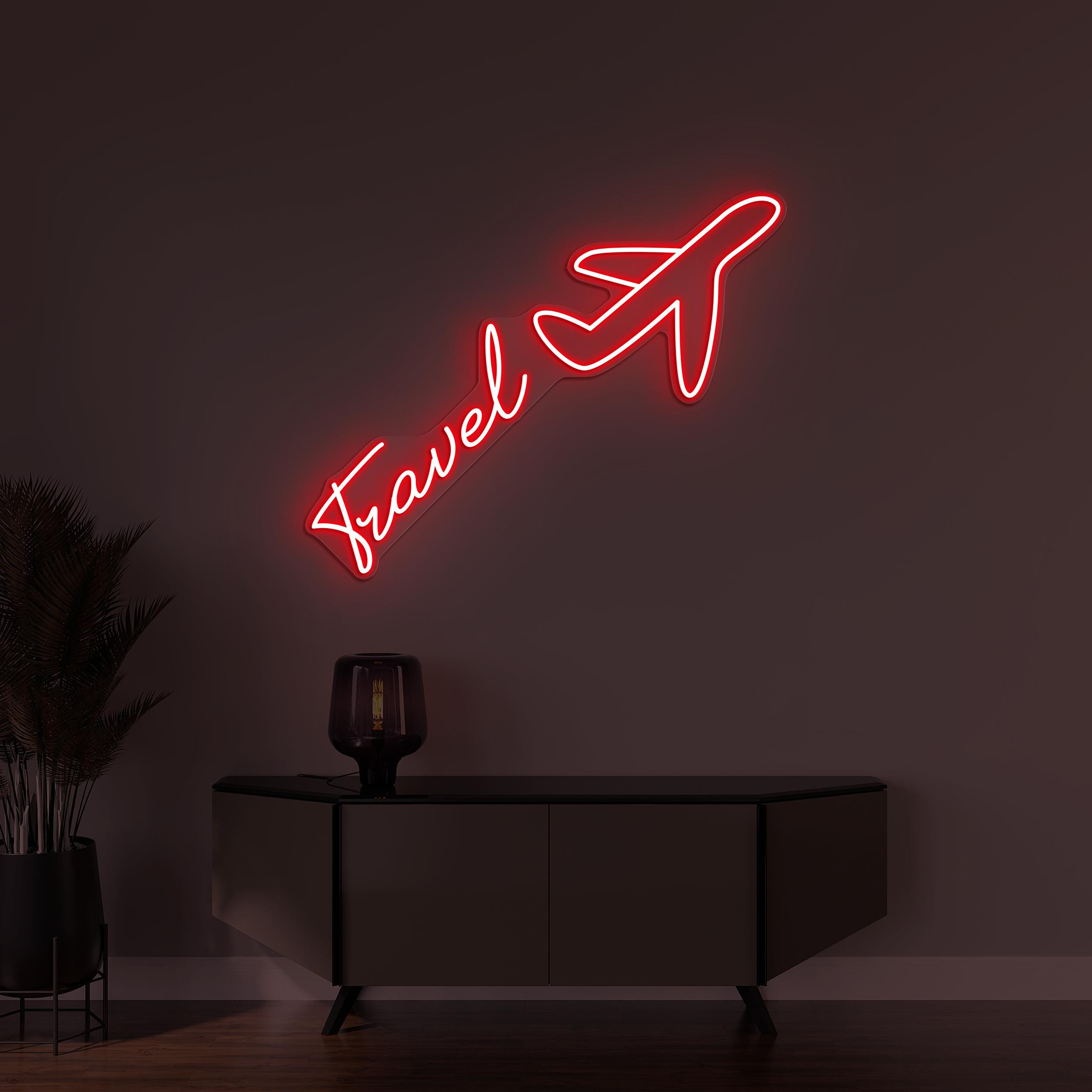 Travel Neon Sign, Travel LED Light, Airplane Wall Decor, Flying Airplane Wall Art, Travel Agency Wall Sign, Trip Neon Art, Travel Logo Sign