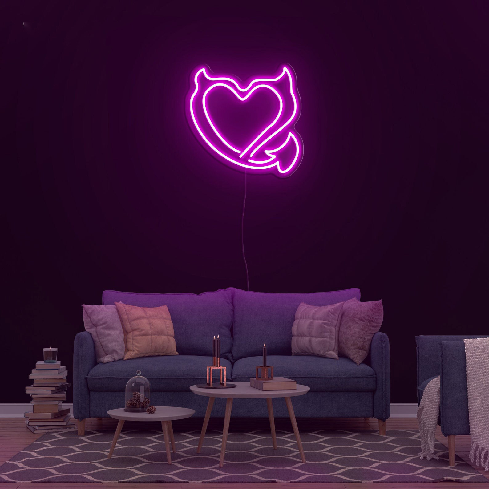 Devil Heart Neon Sign, Devilish Heart Wall Light, Heart Neon Sign, Heart Neon Lights for Bedroom, Wedding, Kids Room, Gift for Heart Lovers