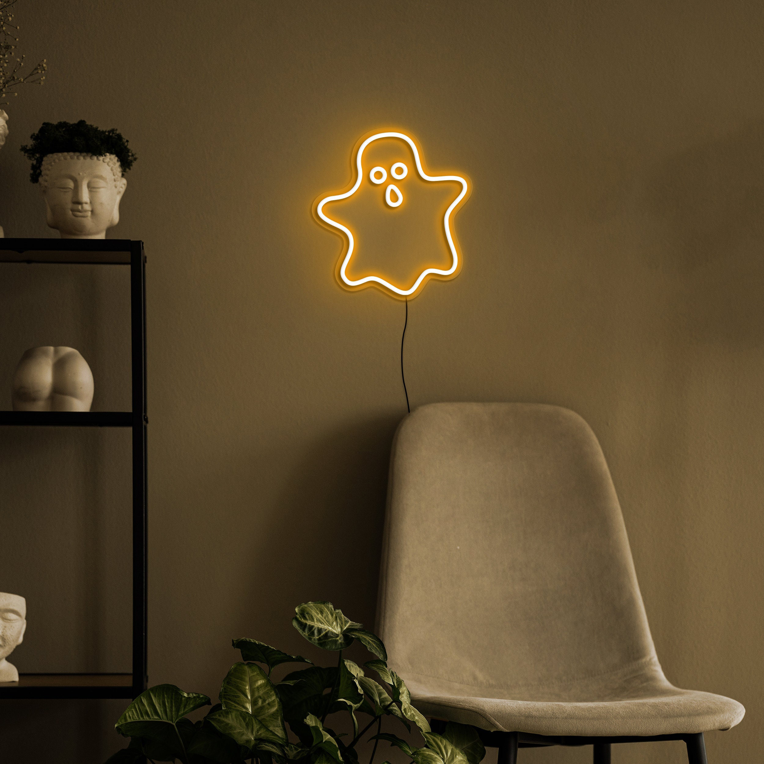 Ghost Neon Sign for Wall Decor, Bedroom Night Lights, USB Lamp for Halloween Party, Game Room Decor, Birthday Gift, Ghost LED Art Decoration