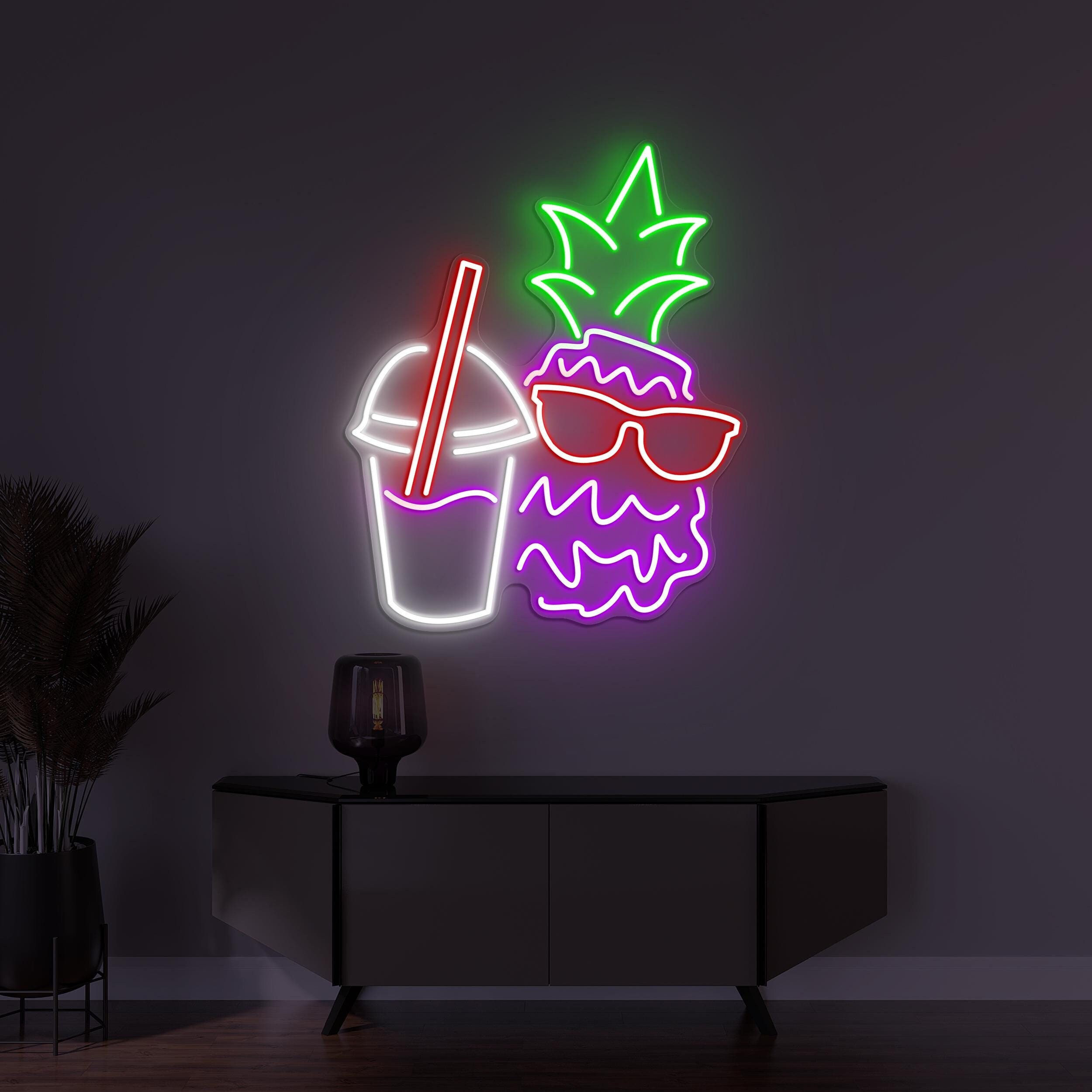 Pineapple Neon Sign, Pineapple with Glasses LED Light, Pineapple Surf Wall Decor, Bar Wall Art, Cafe Decor, Custom Neon Sign, Fruit Shop Art
