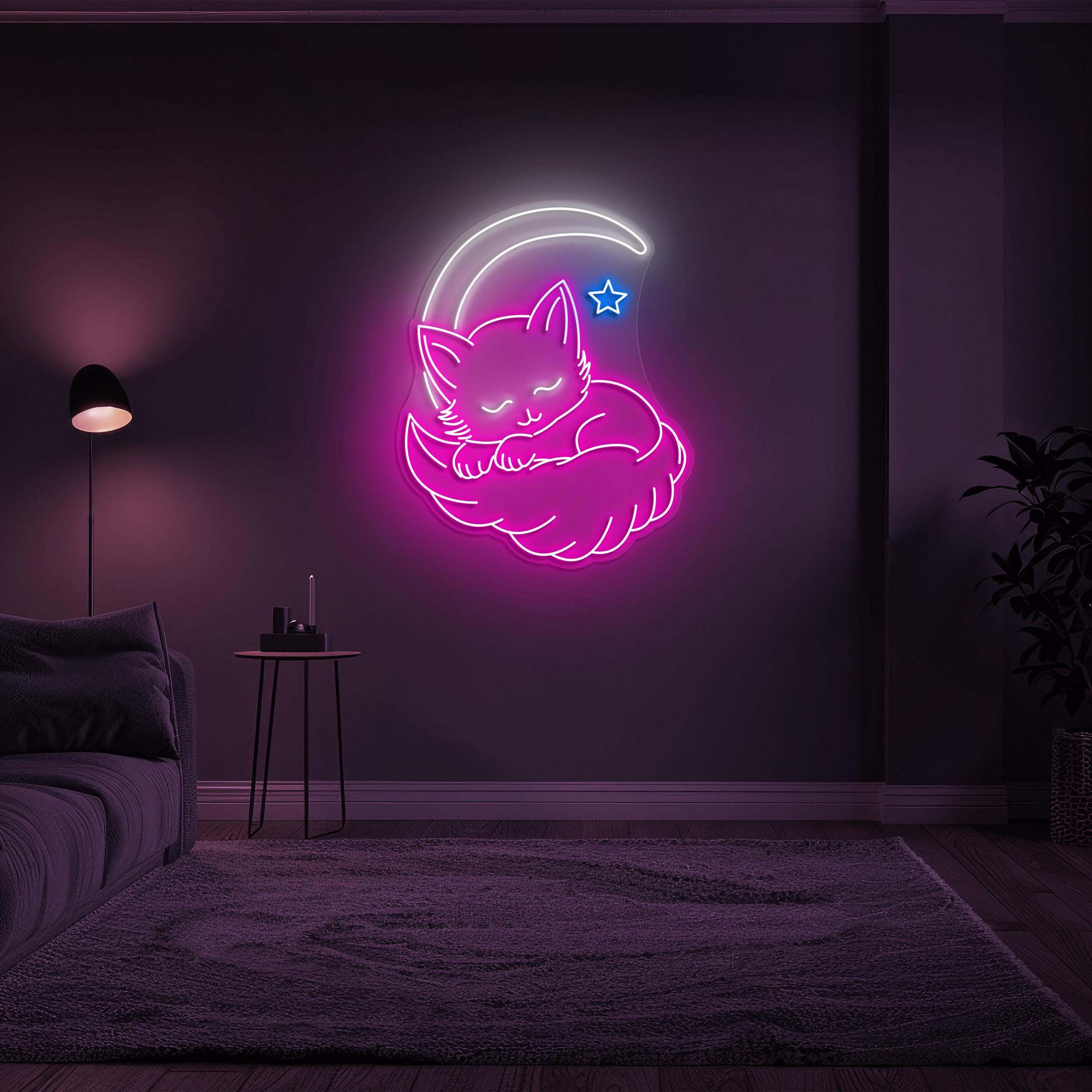 Cat Moon Neon Sign, Anime Cat on Moon, Sleeping Cat LED Light, Bedroom & Nursery Decor, Kids Room Wall Art, Cat Lovers Gift, Cat Neon Sign
