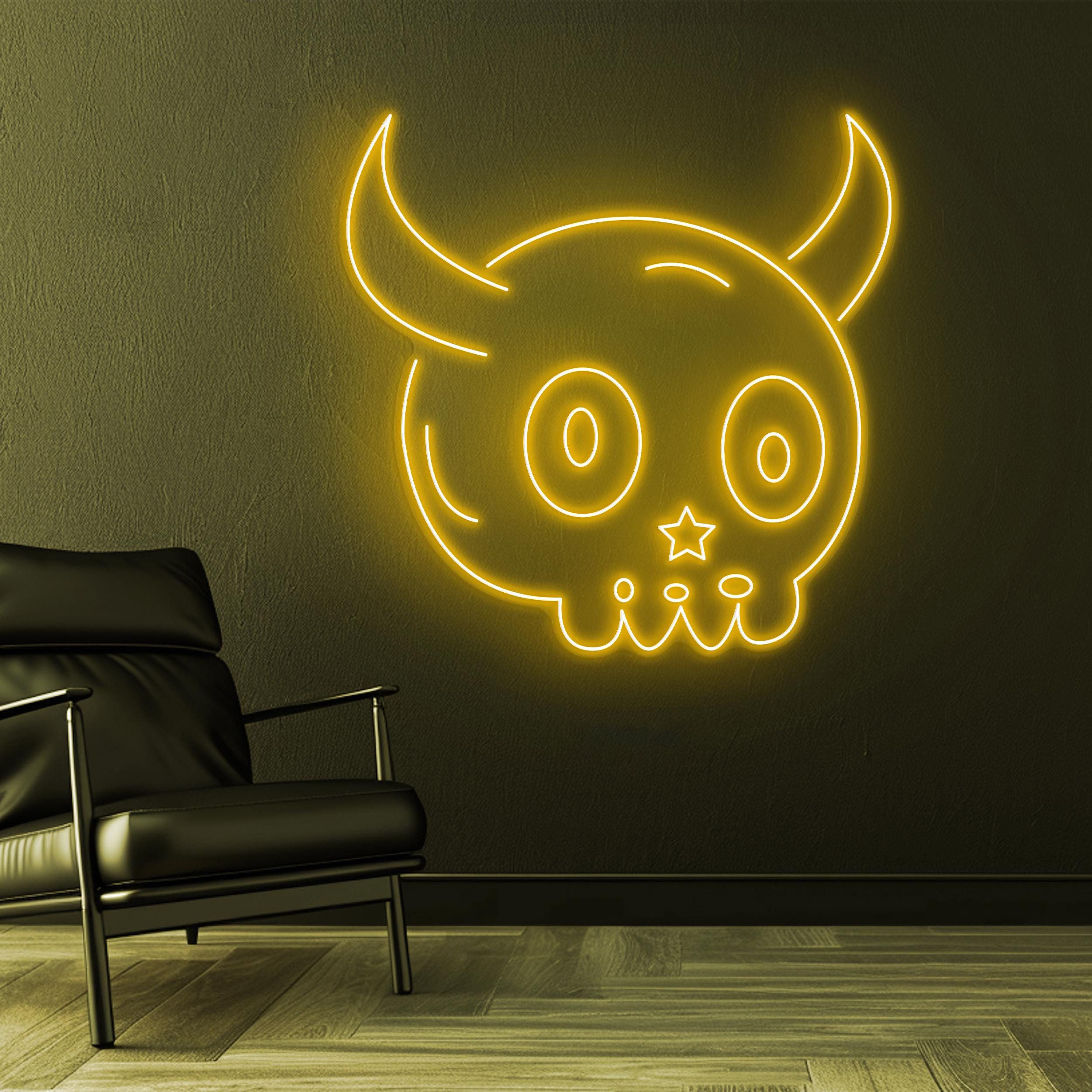 Devil Skull Neon Sign, Devil Skull LED Light, Devil horns Neon Art, Led Skull Wall Decor, Ghost Party Decor, Home Decor, Game Room Light