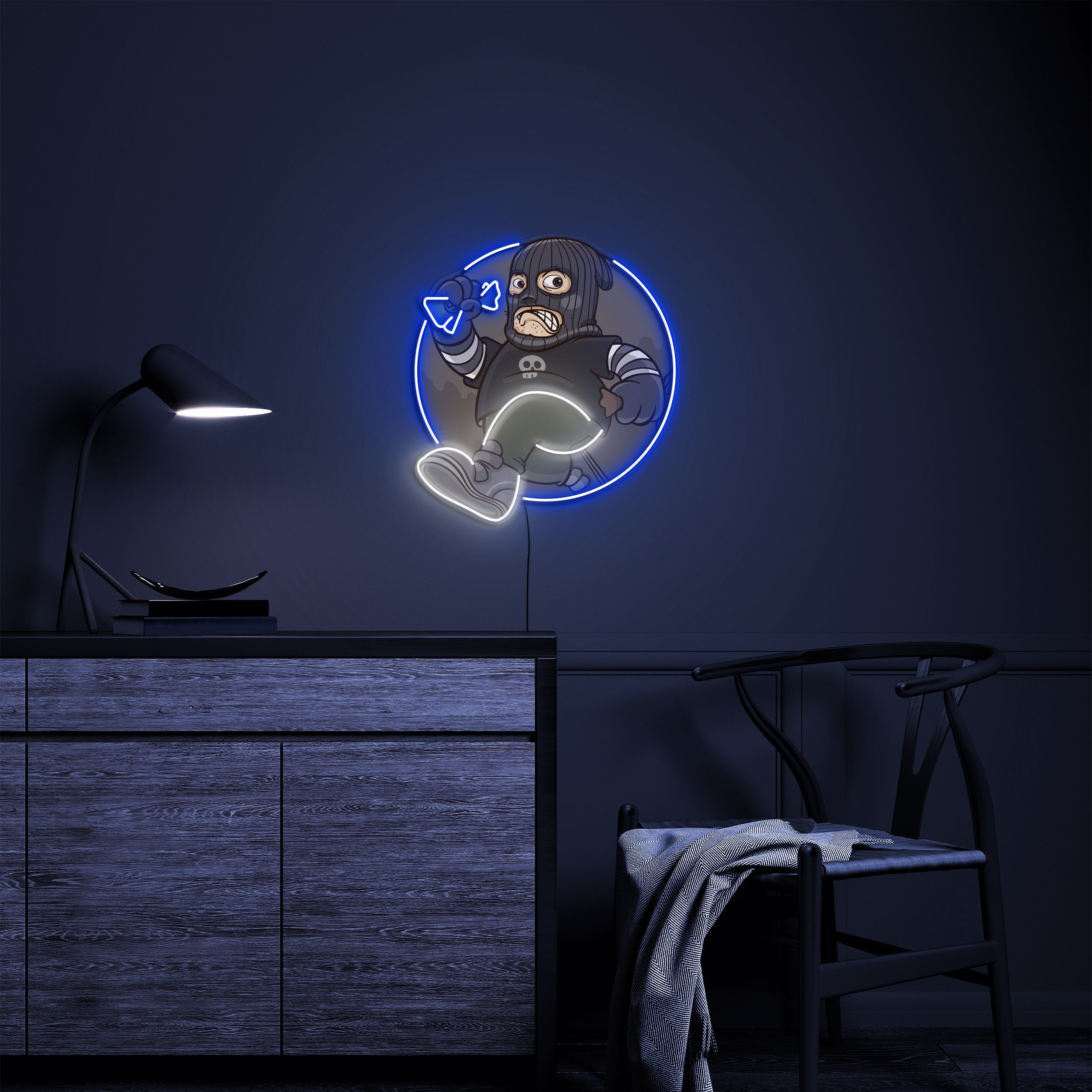 Man in Mask Neon Sign, Mask Neon Pop Art Sign, Robber Mask LED Light Sign for Halloween, Game Room, Birthday Gift for Boys, Gamers, Gift