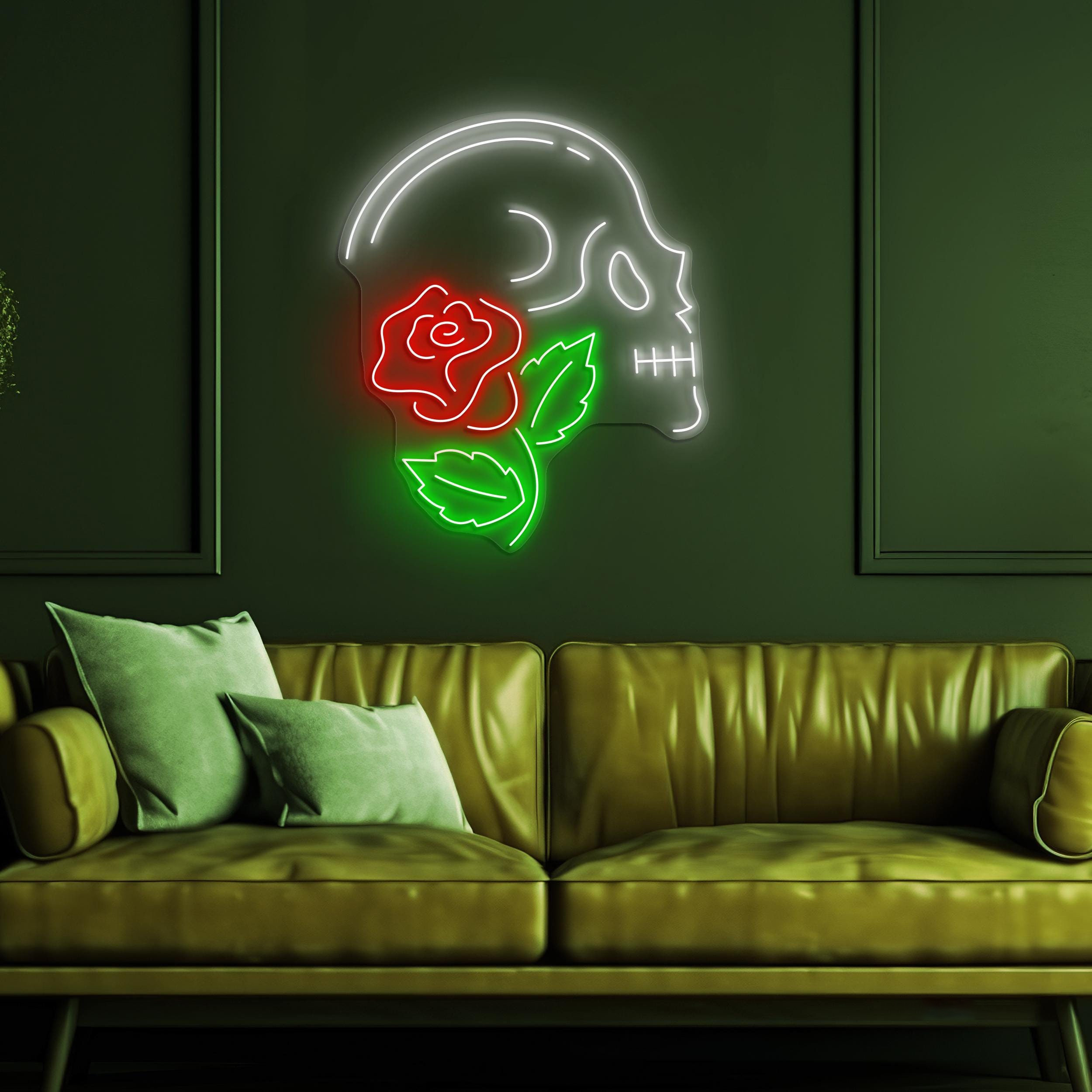 Skull & Rose Neon Sign, Skull and Rose LED Light, Skeleton Head Wall Decor, Skull With Flower Neon Light, Home Wall Art, Game Room Decor