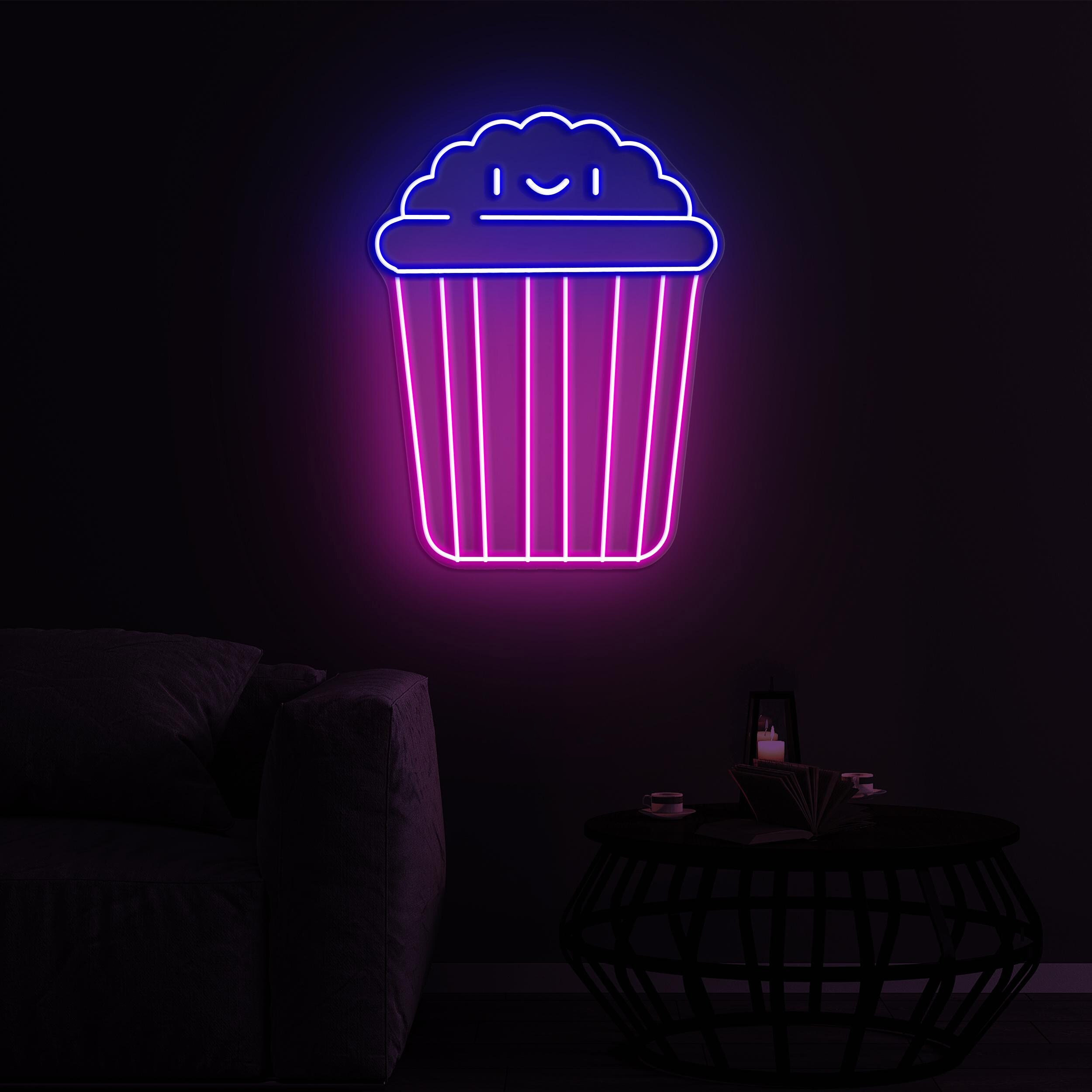 Popcorn Face Neon Sign, Popcorn LED Sign, Popcorn Face LED Neon Art, Home Wall Decor, Cinema Food Bar Decor, Movie Time Light, Snack Bar Art
