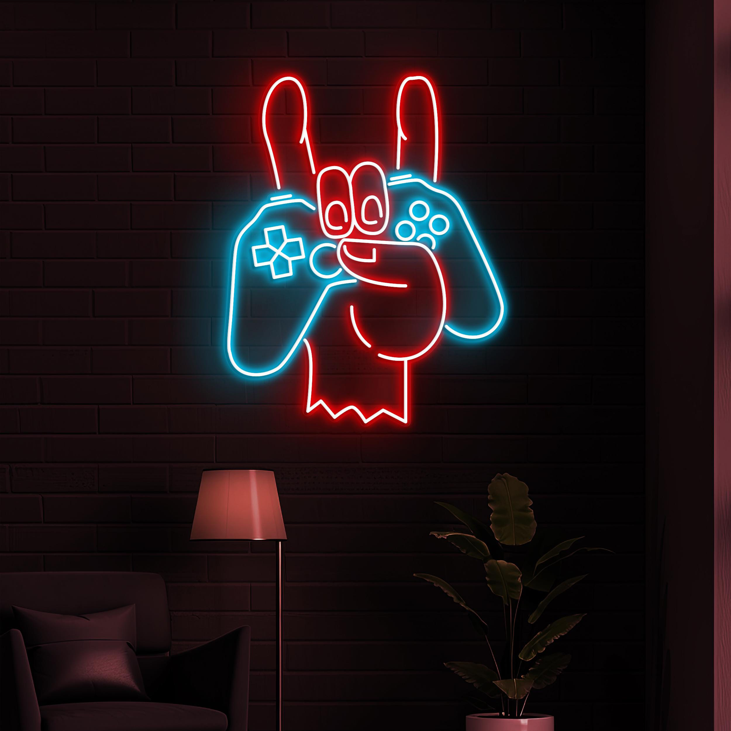 Game Controller Neon Sign, Game Controller In Hand LED Light, Console Wall Decor, Joystick Neon Art, Boy Room Art, Game Room & Home Decor
