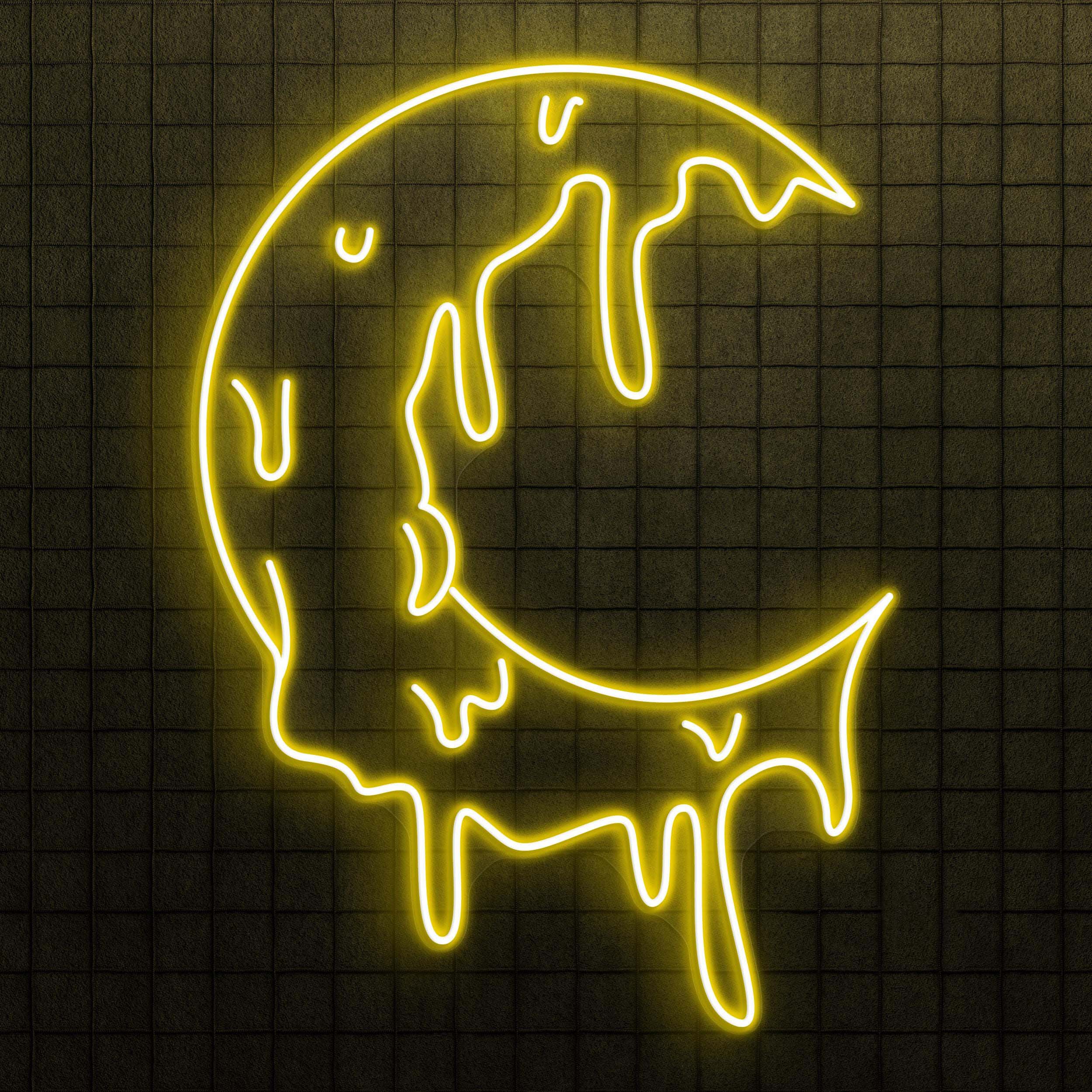 Melting Moon Neon Sign, Melting Moon LED Light, Dripping Crescent Wall Decor, Dripping Moon Wall Art, Nursery Room Neon Light, Home Decor