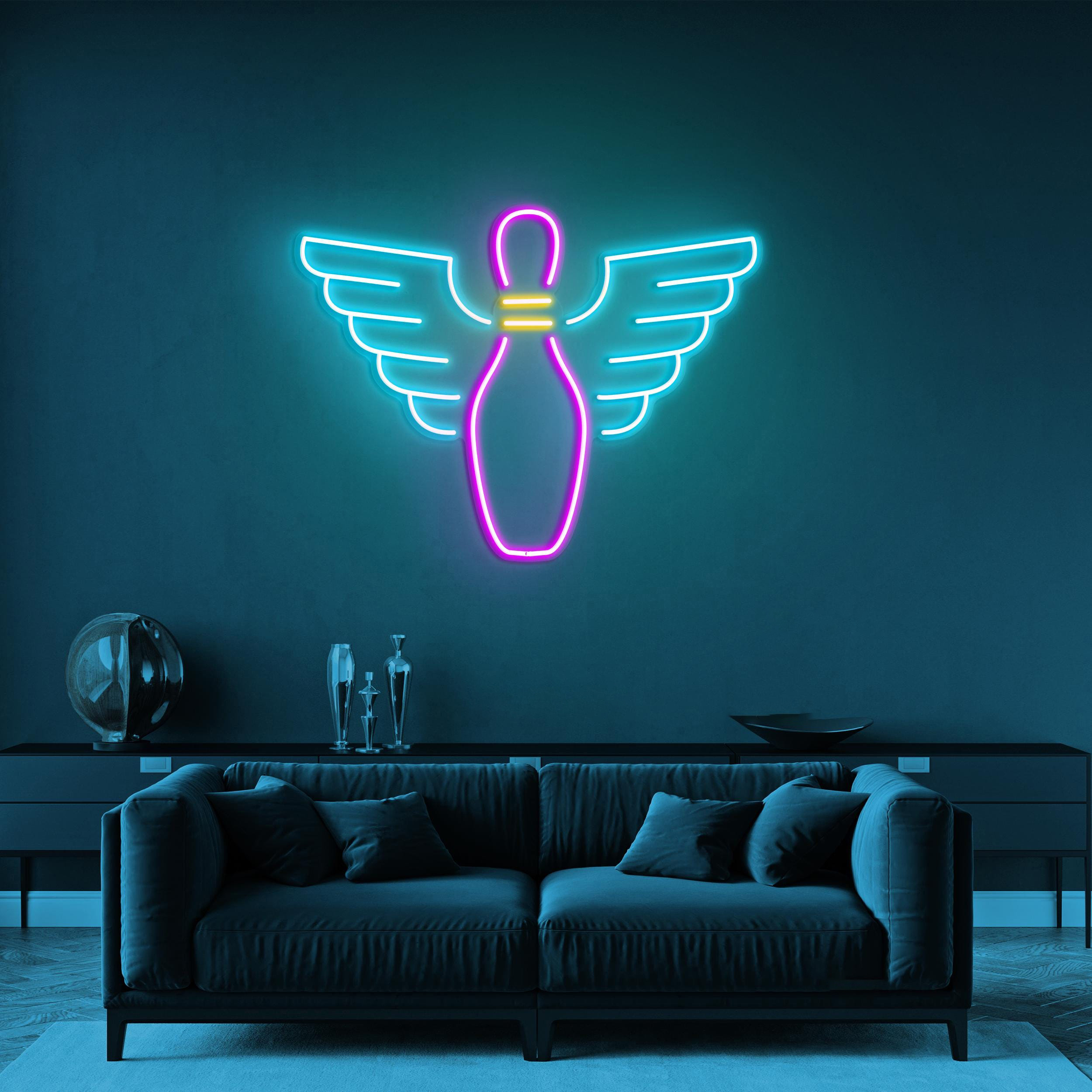 Bowling Pin With Wings Neon Light, LED Neon Sign, Game Room Decor, Bowling Alley Decor, Sports Fans Gift, Neon Wall Art, Custom Neon Sign