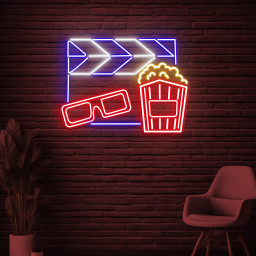 Movie Night Neon Sign, Movie Night LED Light, Cinema Room Decor, Movie Neon Art, Cinema Popcorn & Glasses Sign, Movie Lover Gift, Cinema Art