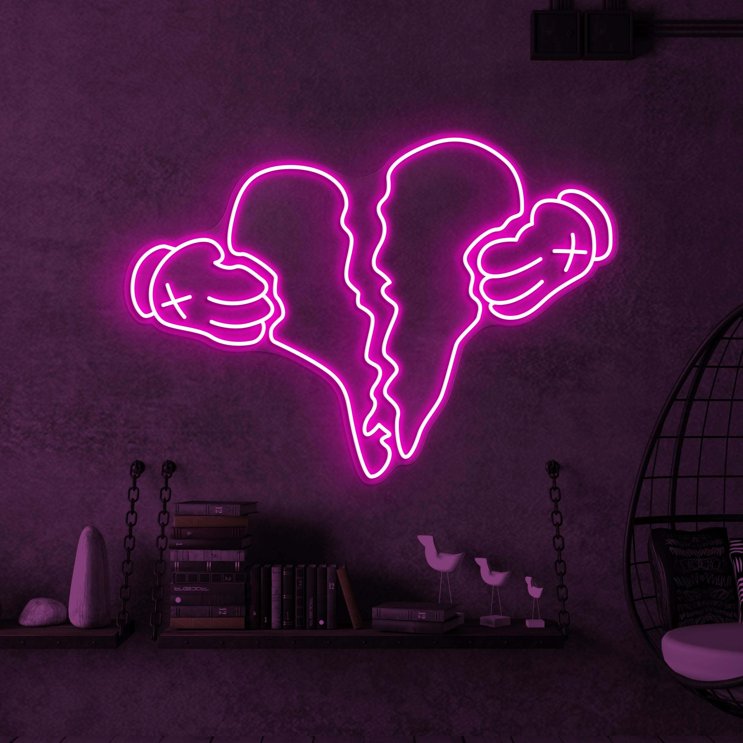 Broken Heart Neon Sign, Broken Heart LED Light, Heartbreak Wall Decor, Gloves Break Heart Neon Sign, Couple Neon Art, Valentine's Day Decor