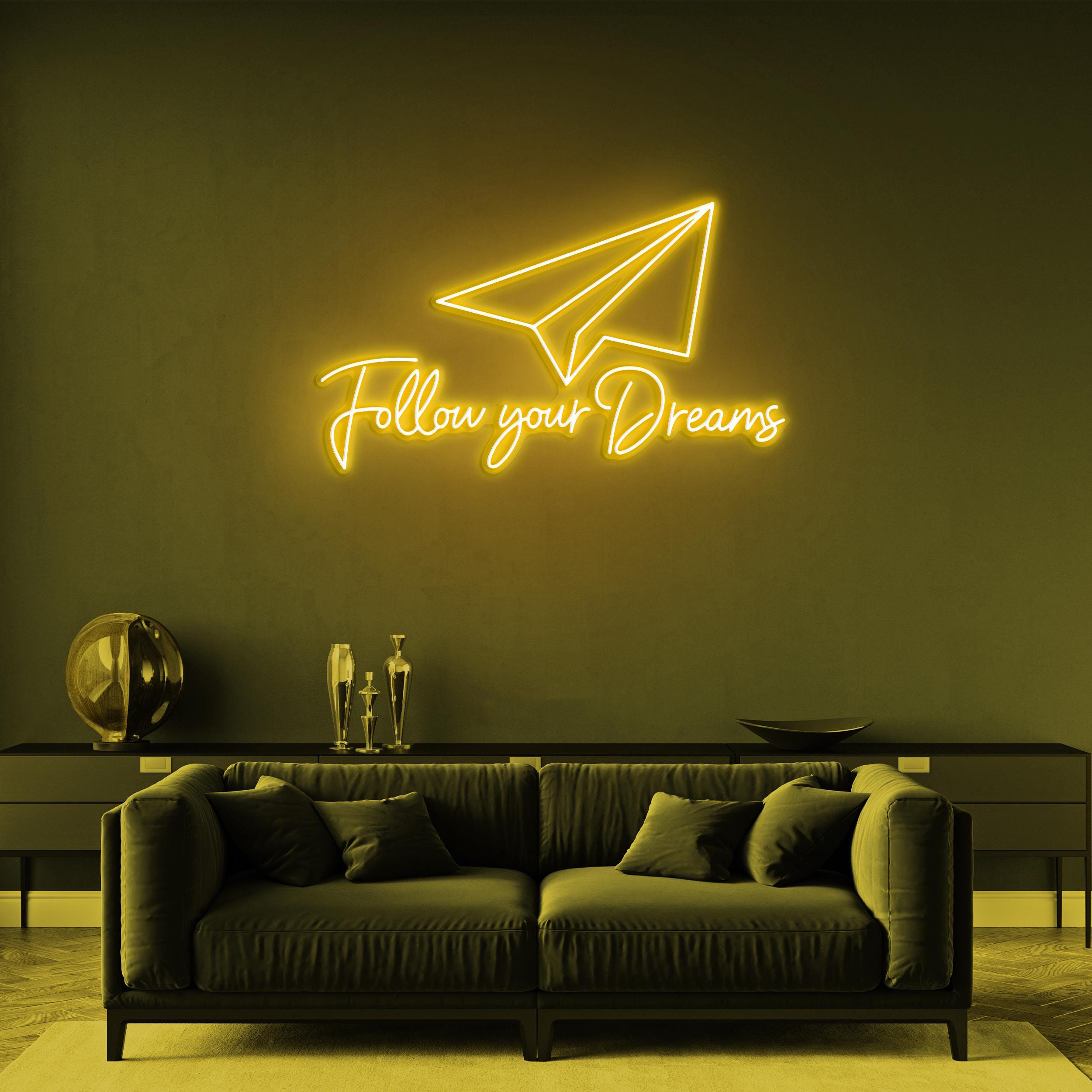 Follow Your Dreams Neon Sign, Follow Your Dreams LED Light, Flying LED Neon Art, Home Wall Decor, Believe in Yourself Neon Sign, Custom Sign