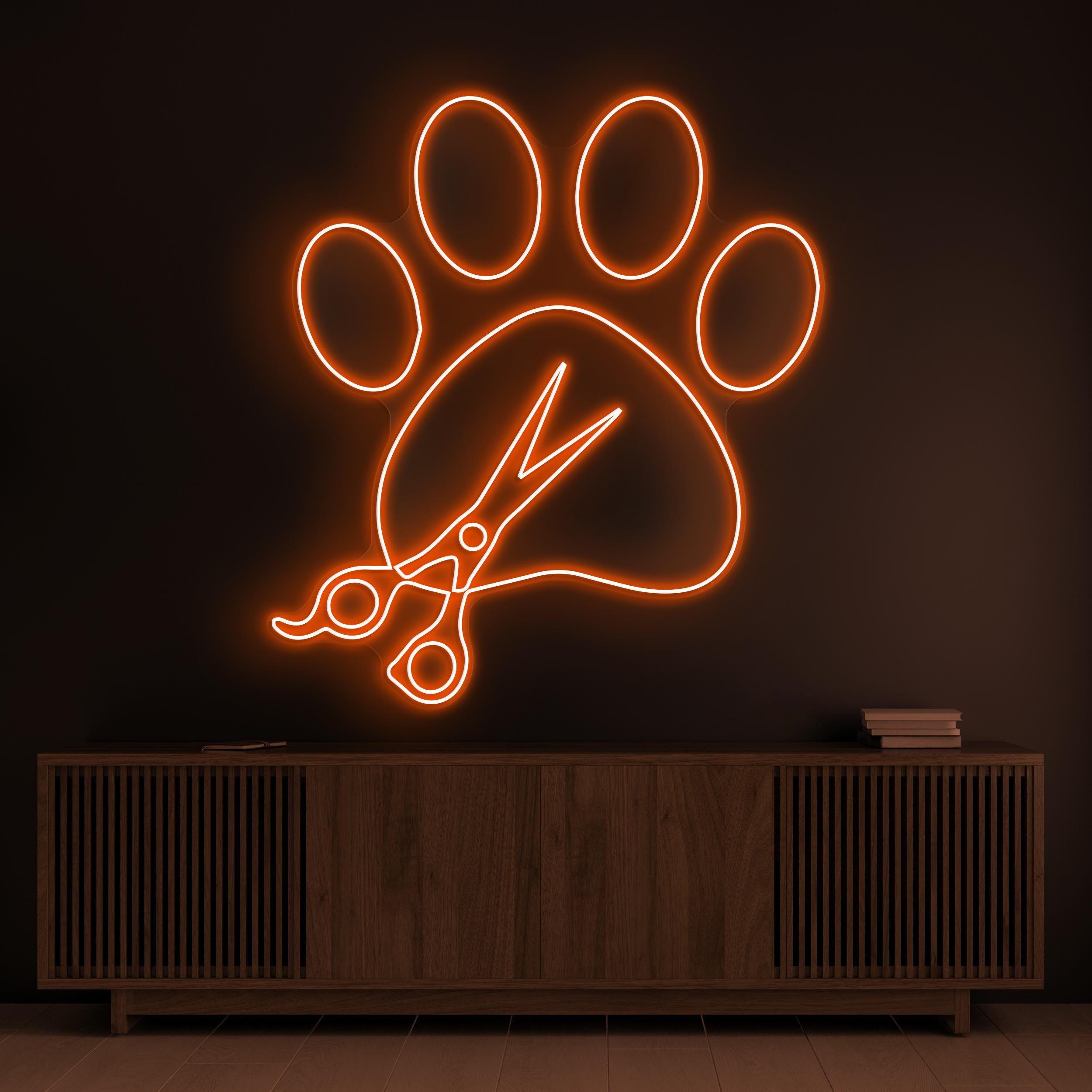 Paw with Scissors Neon Sign, Paw Print Scissors LED Light, Pet Trim Neon Light, Animal Cut Neon Light, Pet Grooming Wall Art, Pet Shop Decor