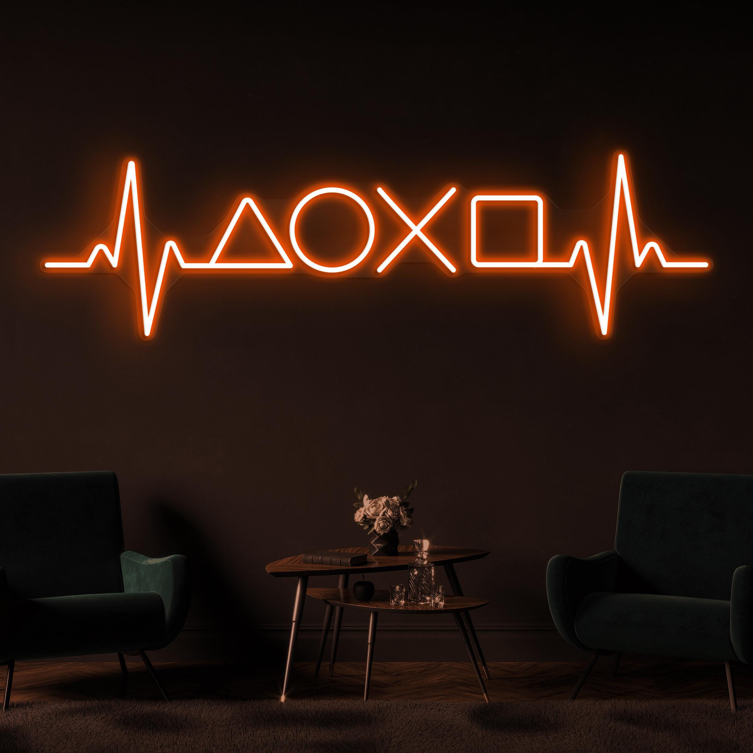 Gamer Heartbeat Neon Sign, Gamer Heartbeat LED Light, Game Icons Symbols Decor, Video Game Pulse Art, Game Room Neon Light, Man Cave Sign