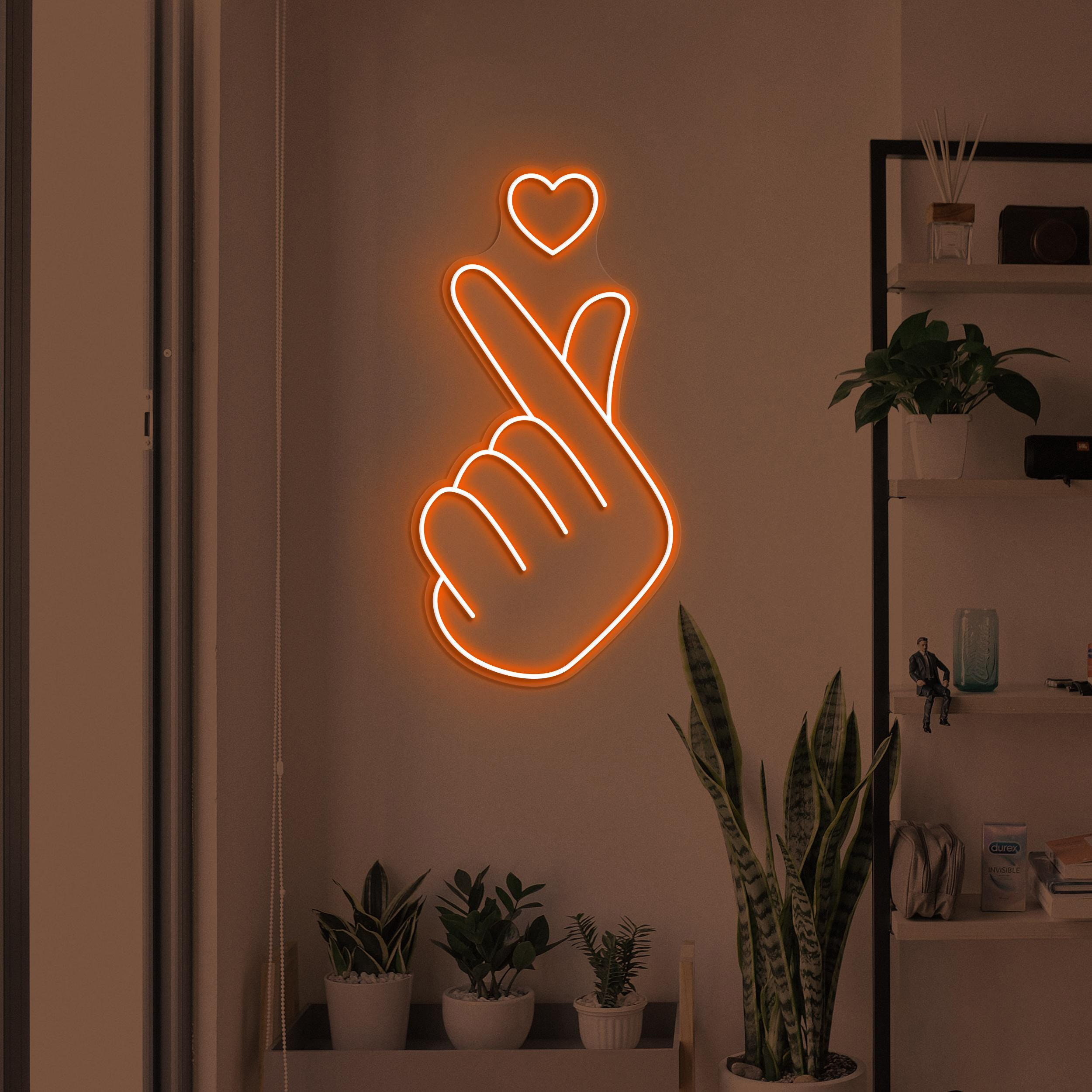 Heart Hand Neon Sign, Finger Heart LED Light, Heart Wall Decor, Wedding Party Wall Art, Love Neon Sign, Wedding Decor, Gift for Couple