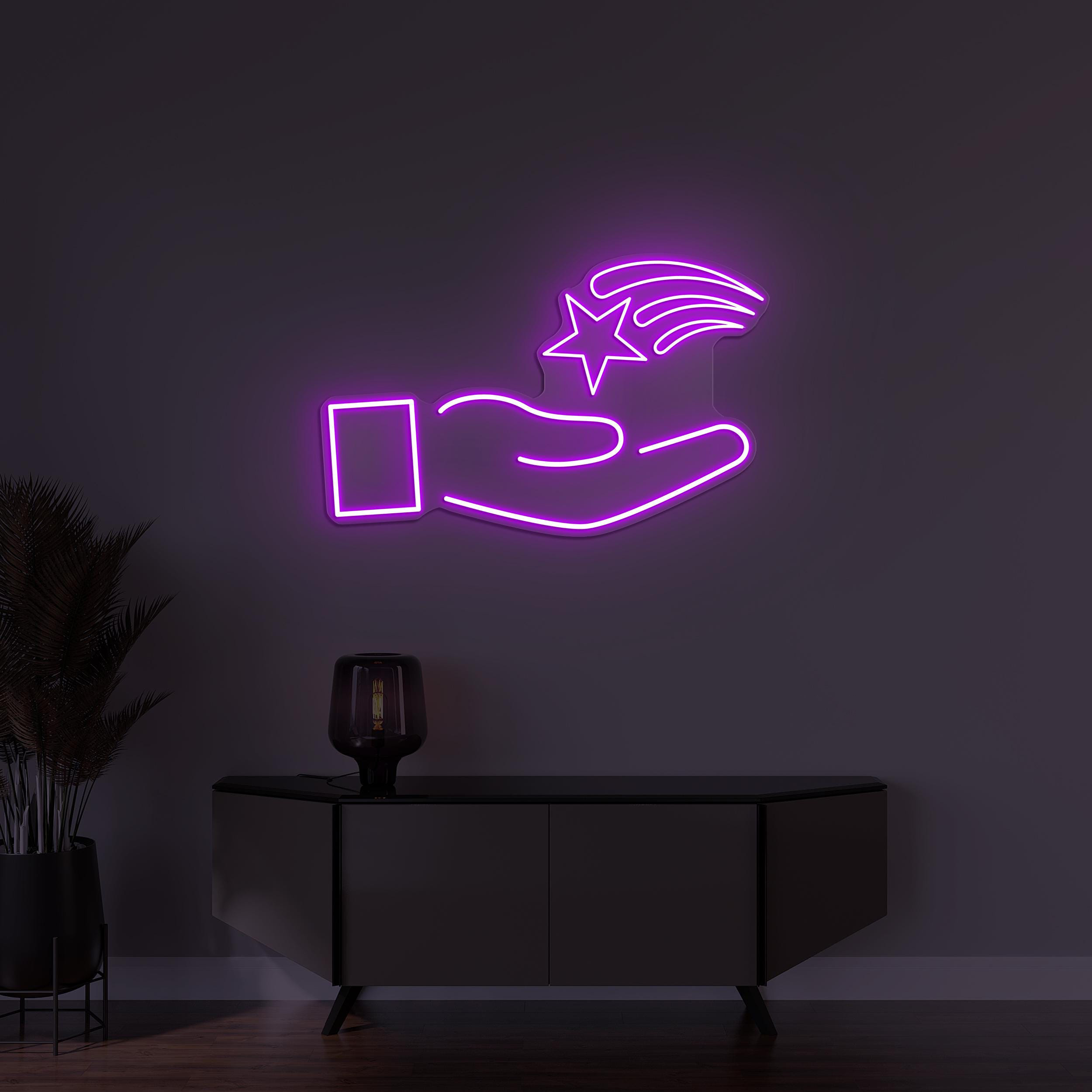 Star In Hand Neon Sign, Star In Hand LED Light, Star Wall Decor, Party Wall Art, Dream Catcher Light, Make a Wish Art, Hand Holding Star