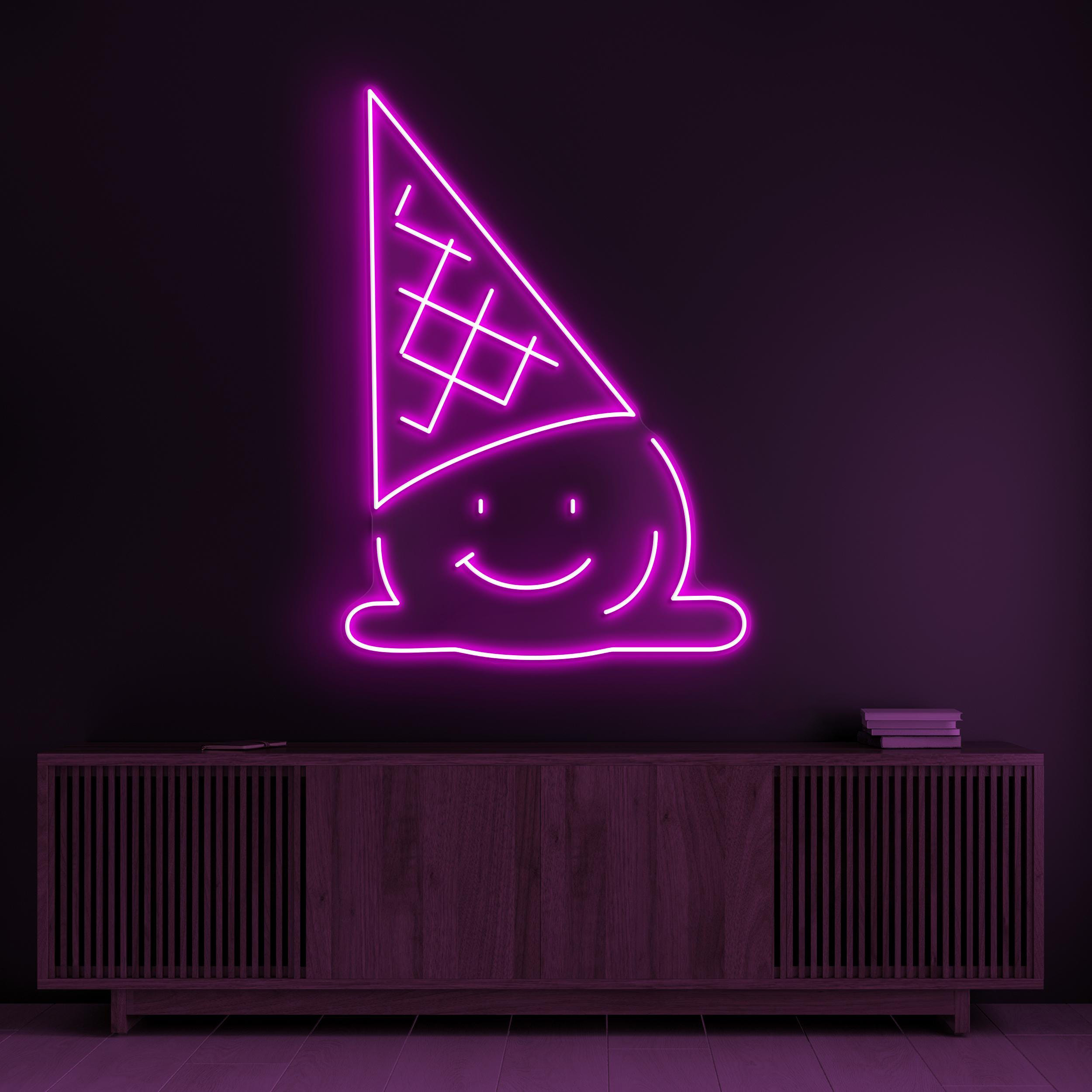 Happy Ice Cream Neon Sign, Happy Ice Cream LED Light, Melting Ice Cream Wall Art, Kids Room Wall Light, Cafe, Bar, & Dessert Spot Wall Decor