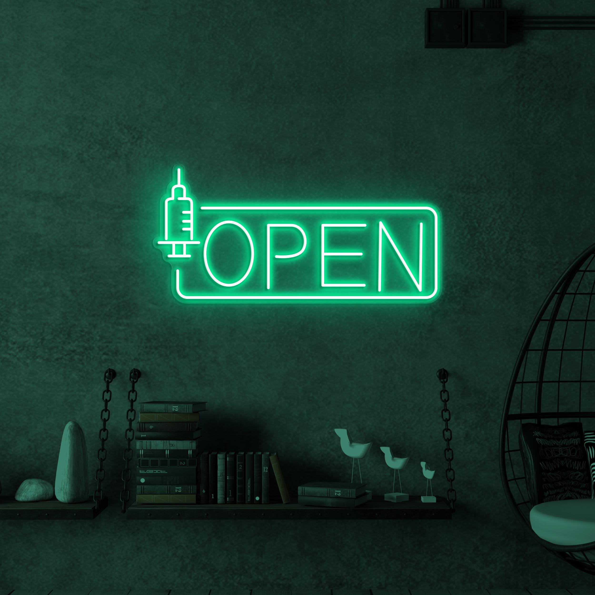 Open Neon Sign, Open LED Sign, Medical Wall Decor, Syringe Wall Art, Hospital Open Neon Light, Open Logo Led Sign, Business Logo Neon Sign