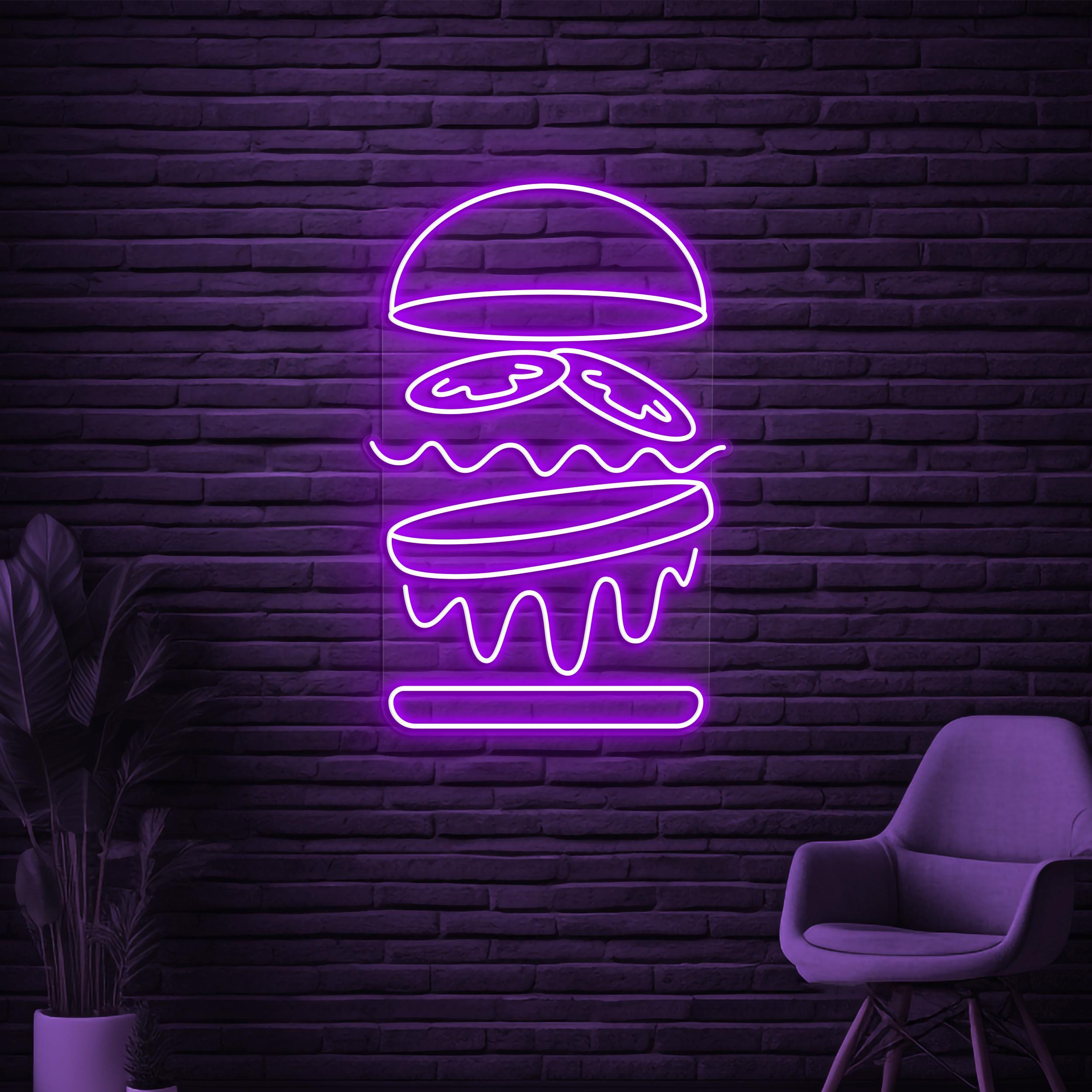 Burger Neon Sign, Burger LED Light, Restaurant Wall Decor, Fast Food Neon Light, Burger Lover Sign, Burger Shop Neon Art, Street Food Decor