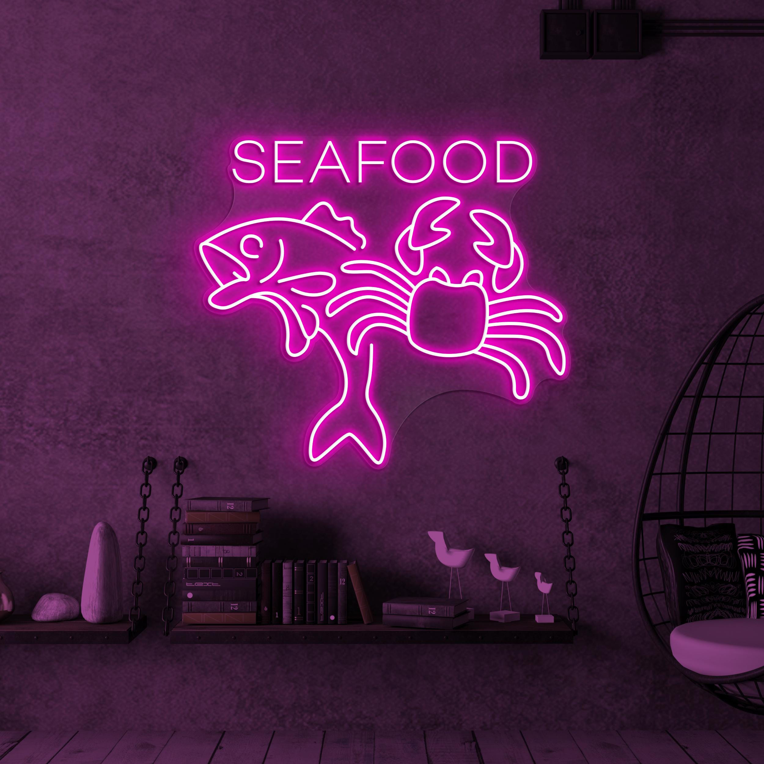 Seafood Neon Sign, Seafood LED Light, Fish Shop Wall Decor, Crab Wall Art, Seafood Restaurants Neon Led Light, Beach Neon Decor, Seafood Art