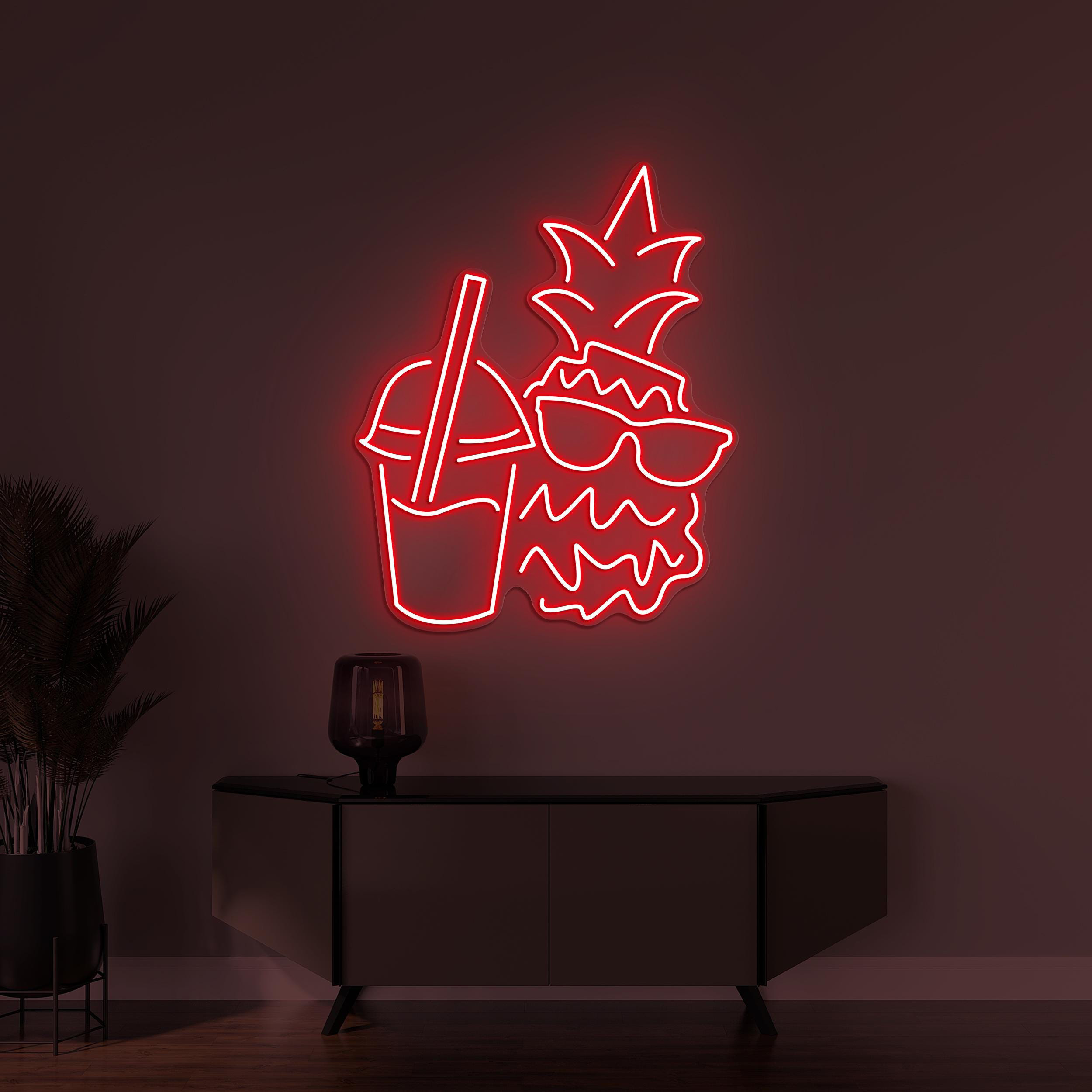 Pineapple Neon Sign, Pineapple with Glasses LED Light, Pineapple Surf Wall Decor, Bar Wall Art, Cafe Decor, Custom Neon Sign, Fruit Shop Art
