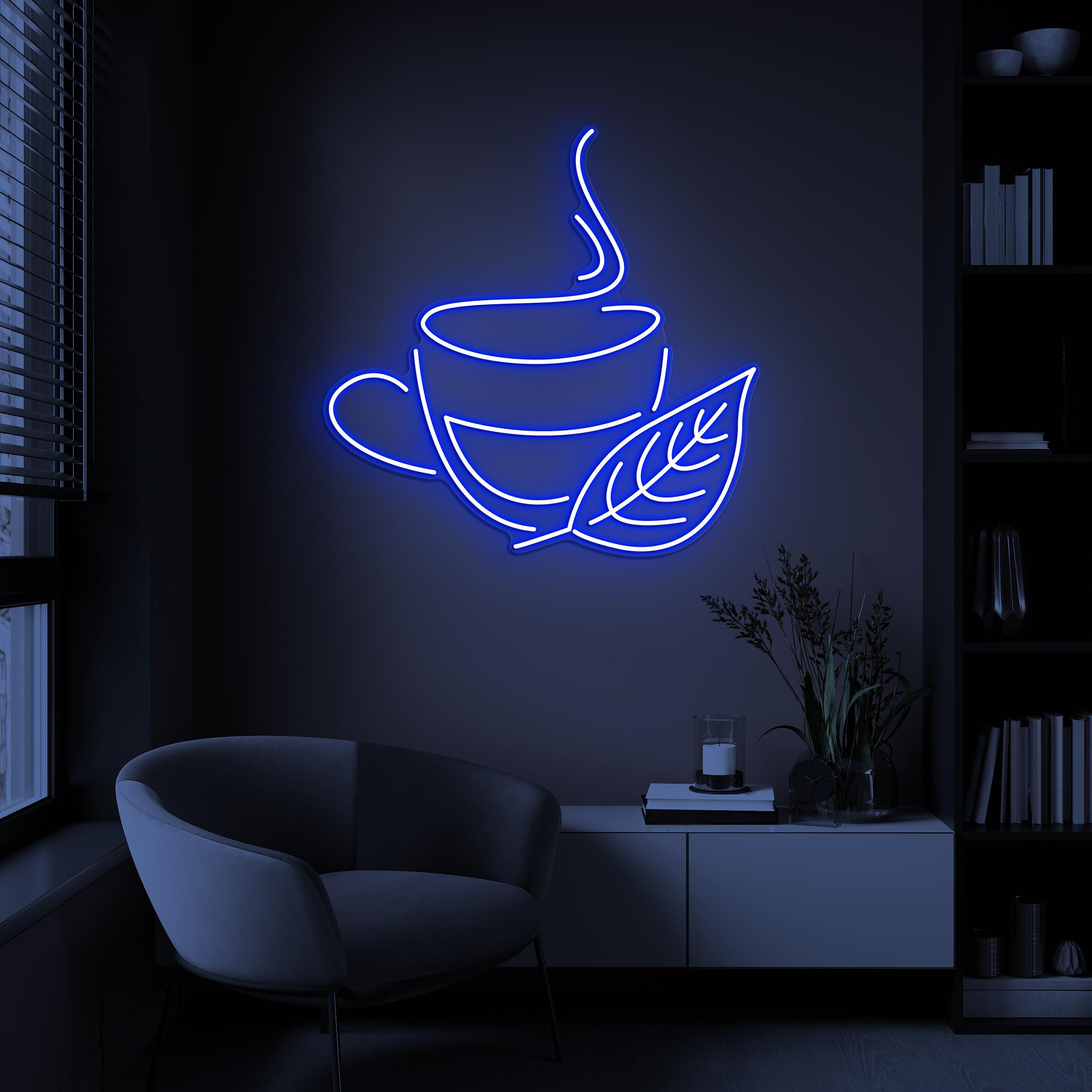 Green Tea Cup Neon Sign, Green Tea Cup LED Light, Leaf LED Sign, Green Tea Cup Wall Art, Green Tea Lover Gift, Drink Shop, Tea Store Decor