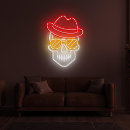 Skull In Hat & Sunglasses Neon Sign, Skull In Hat Sunglasses LED Light, Gift for Skull Lovers, Skull in Hat Wall Decor, Home and Shop Decor