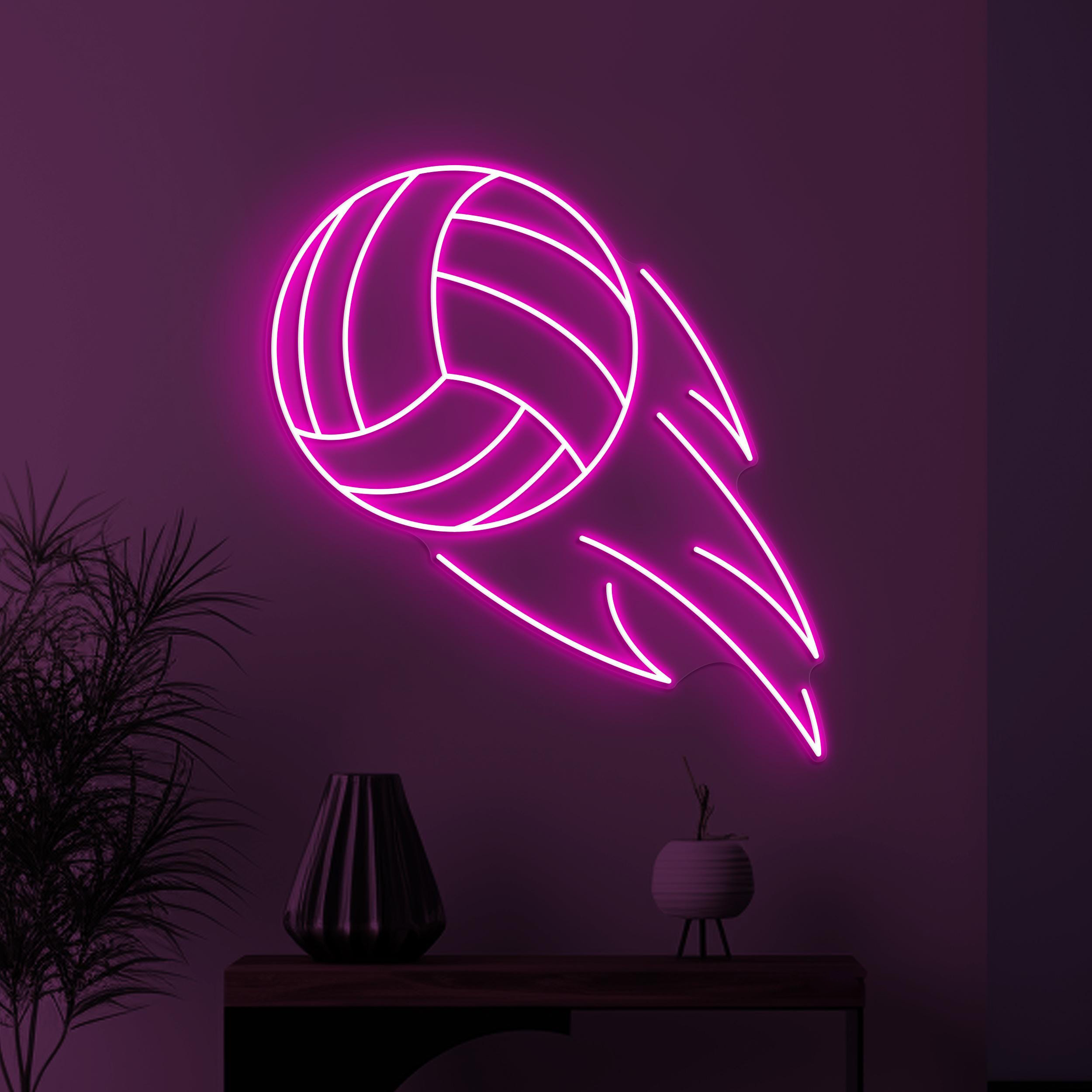 Flaming Volleyball Neon Sign, Fire Volleyball LED Light, Volleyball Wall Art, Game On Neon Light, Game Room Wall Decor, Volleyball Club Art