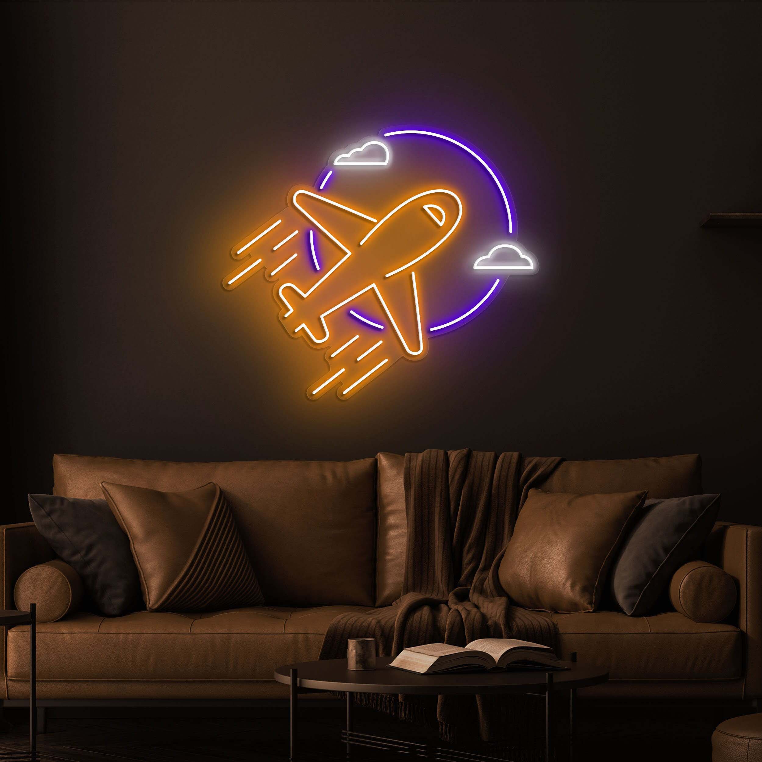 Flying Airplane Neon Light, Airplane Takeoff Neon Sign, Aviation Wall Decor, Neon Sign for Office and Business,Pilot Gift,Nursery Decoration