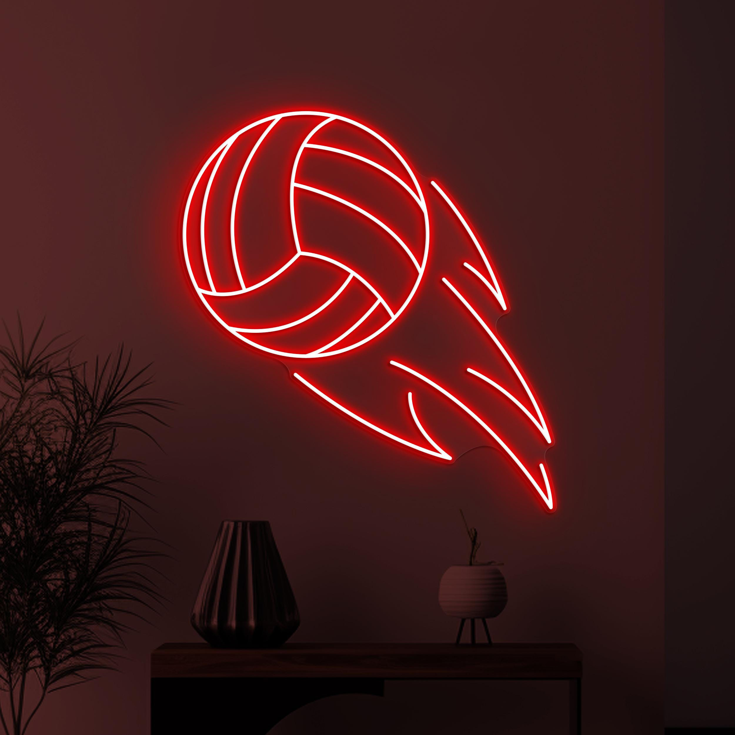 Flaming Volleyball Neon Sign, Fire Volleyball LED Light, Volleyball Wall Art, Game On Neon Light, Game Room Wall Decor, Volleyball Club Art