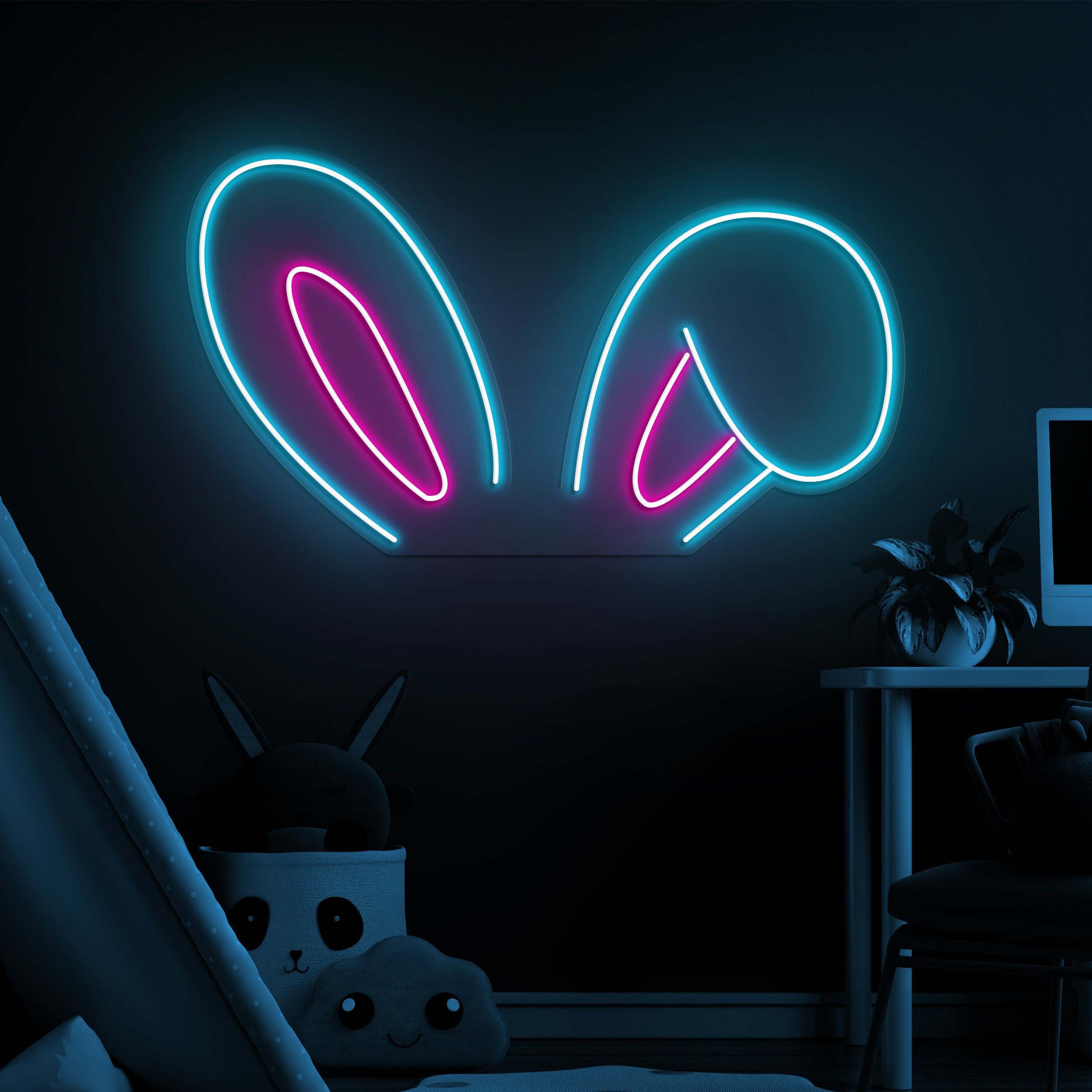 Bunny Ear Neon Sign, Cute Animal Neon Light, Bunny Ears Wall Decor, Personalized Gifts, Ideal for Kids'Rooms, Parties, Photography Backdrops