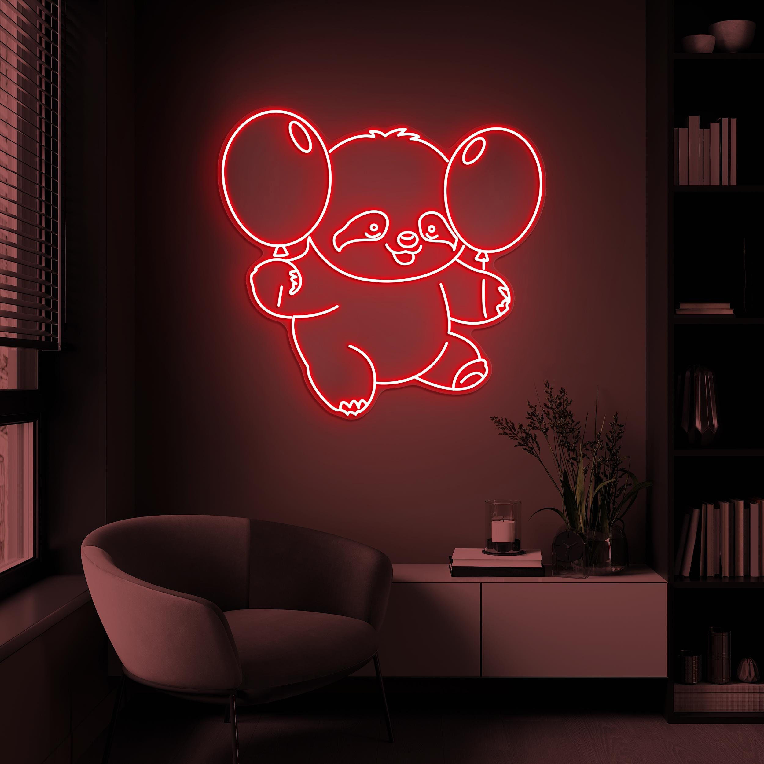Baby Sloth With Balloon Neon Sign, Sloth With Balloons LED Light, Sloth Wall Decor, Kids Game Zone Decor, Toy Shop Wall Decor, Party decor