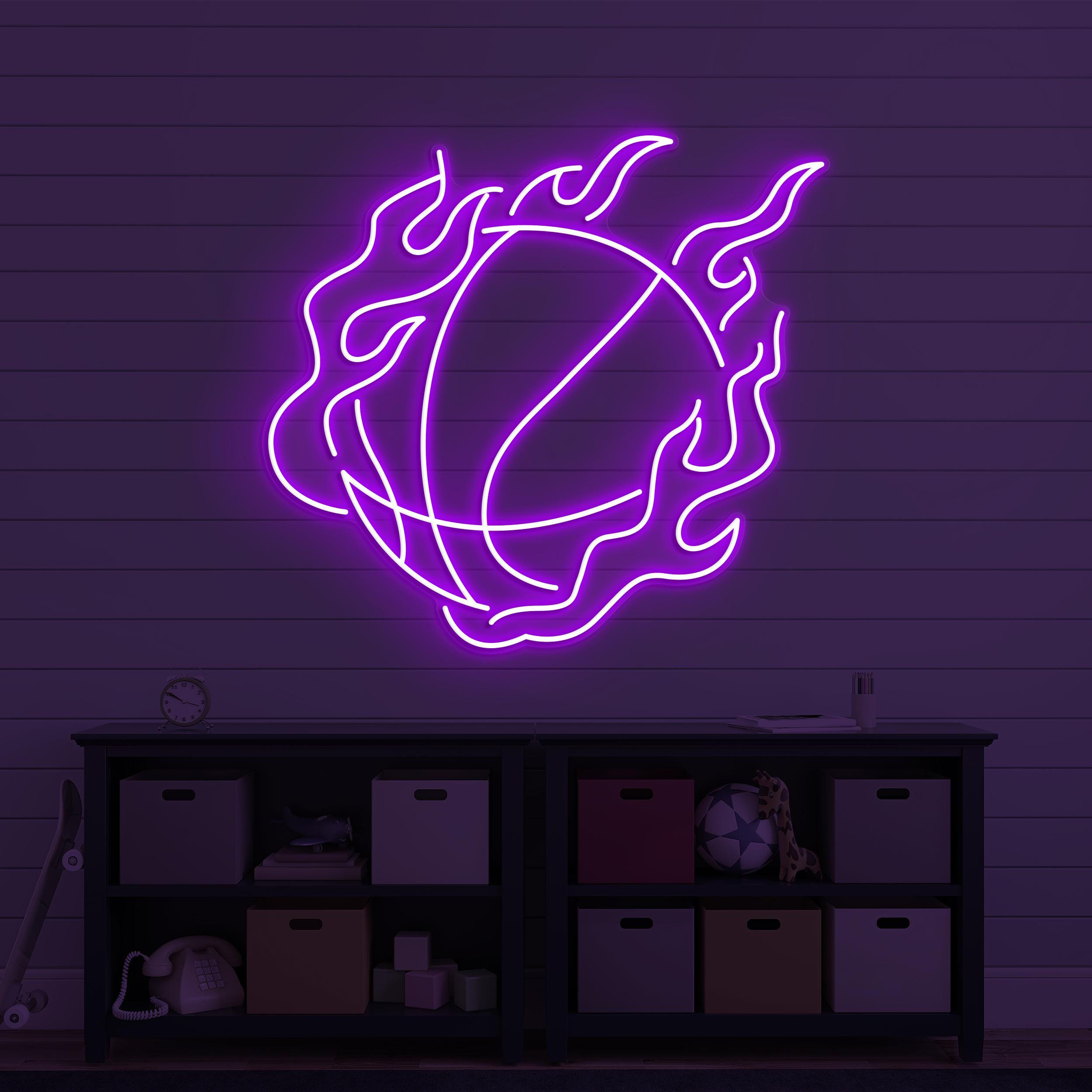 Flaming Basketball Neon Sign, Flaming Basketball LED Light, Fire Ball Wall Decor, Sports Club Wall Decor, Game Room Neon Light, Ball Lover