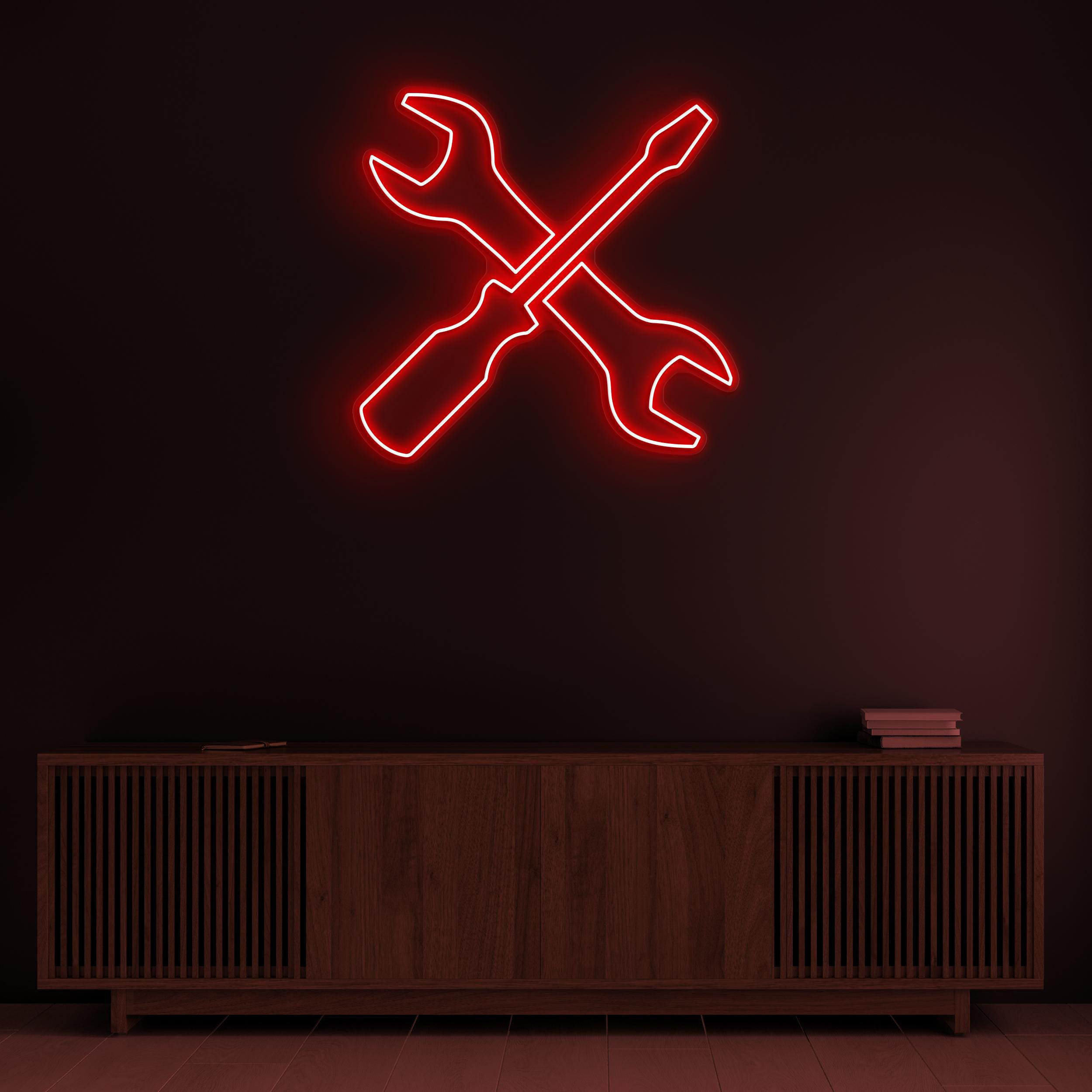 Wrench and Screwdriver Neon Sign, Tools LED Light, Garage Wall Decor, Wrench and Screwdriver Art, Mechanic Tools Light, Car Service Decor