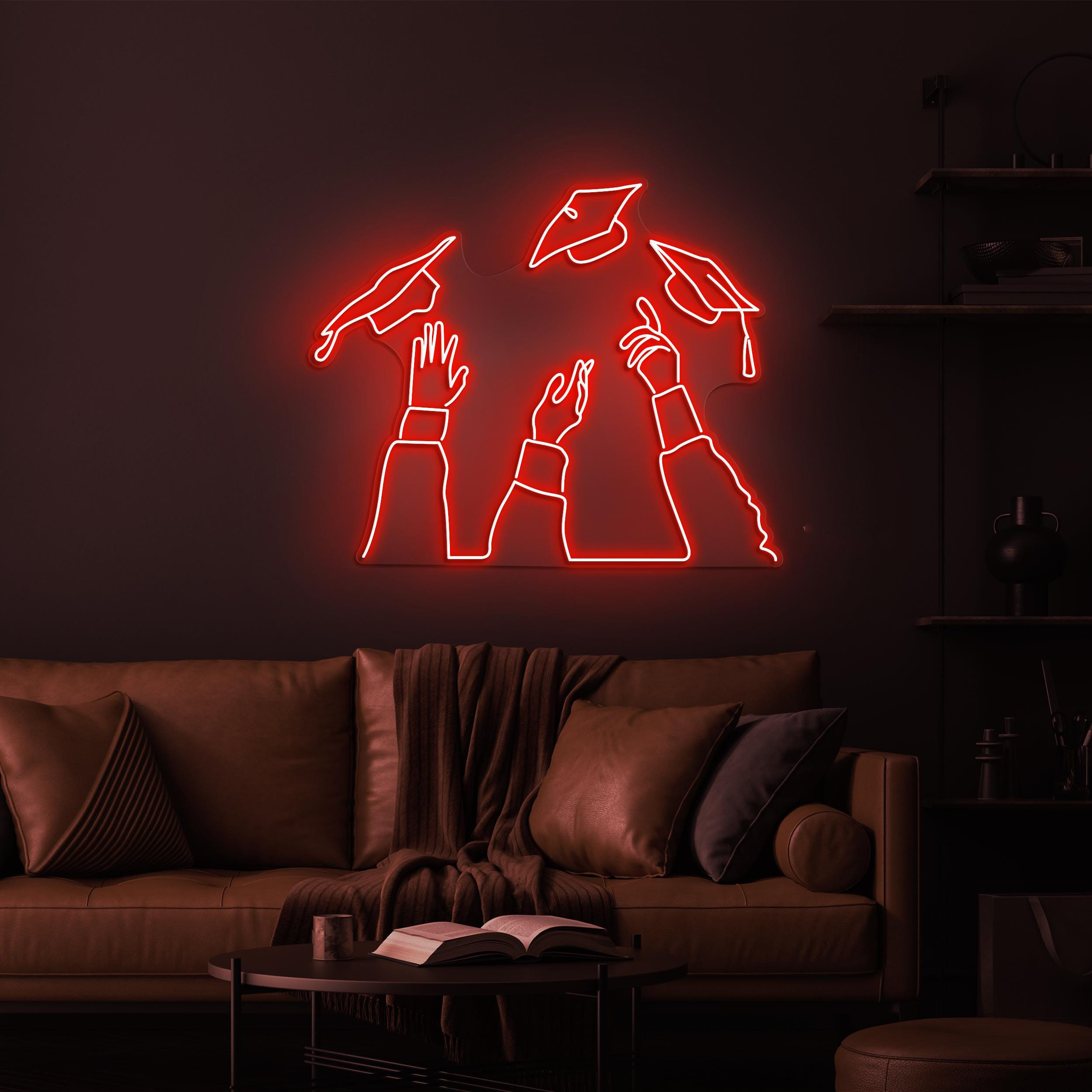 Graduation Caps Neon Sign, Graduation Caps LED Light, Graduation Cap Wall Art, Hand Throwing Caps Decor, Convocation Gift, Prom Neon Sign