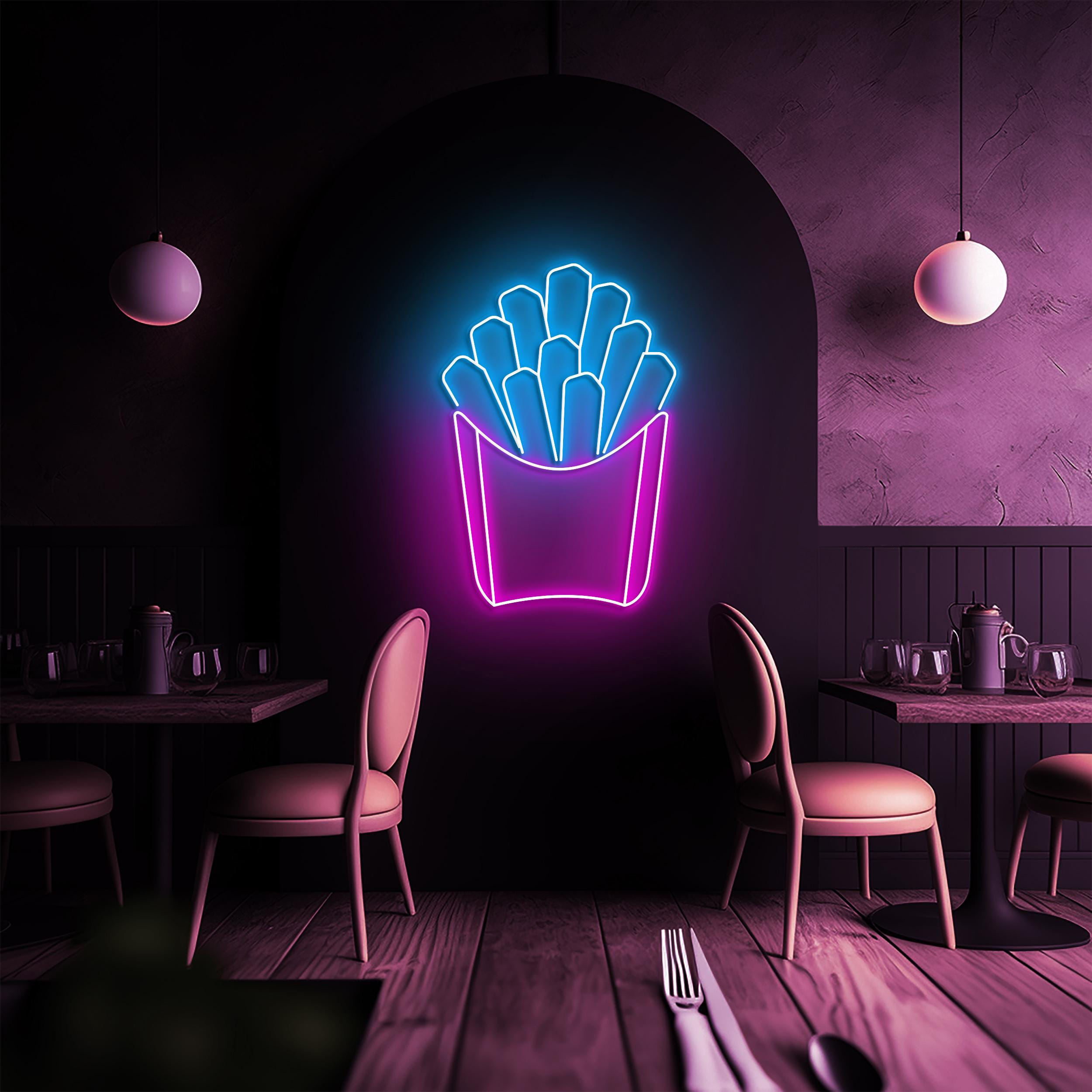 Fries Neon Sign, Fries LED Light, French Fries LED Neon Art, Kitchen Wall Decor, Fast Food Restaurant Wall Art, Fries Shop Decor, Fries love