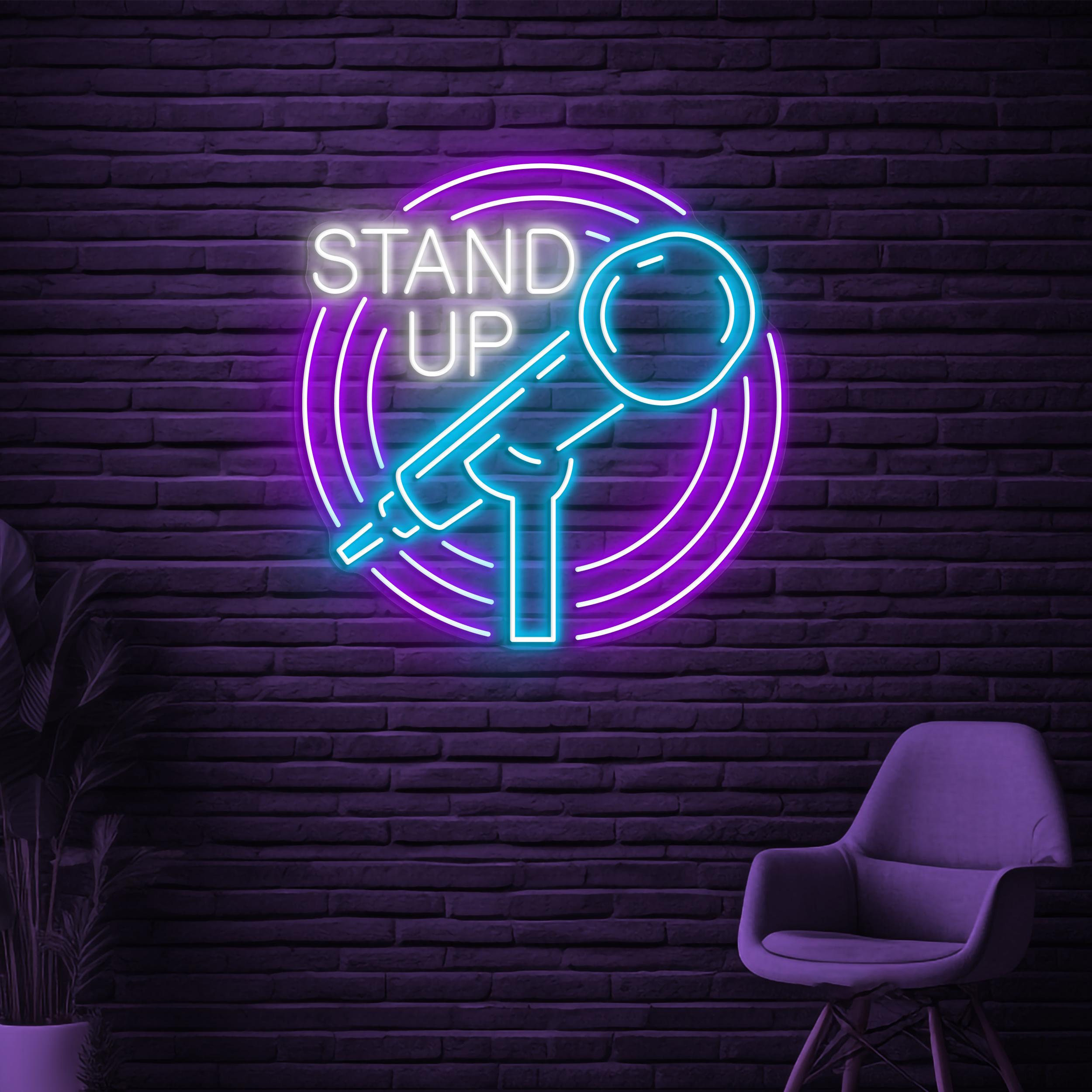 Stand Up Neon Sign, Stand Up LED Light, Stand Up Mic Wall Decor, Comedy Wall Art, Microphone Neon Light, Concert Led Sign, Podcast Neon Sign
