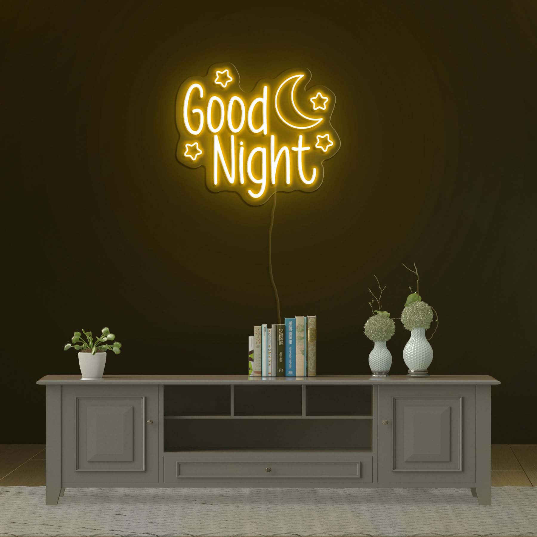 Good Night with Star and Moon Neon Sign, Dreamy Wall Decor for Bedroom, LED Nightlight, Bedroom Decor, Wedding Gift, Moon Night Light